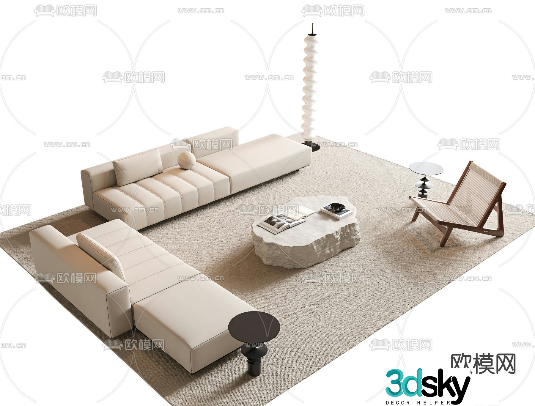 Cream style modular sofa 3d model