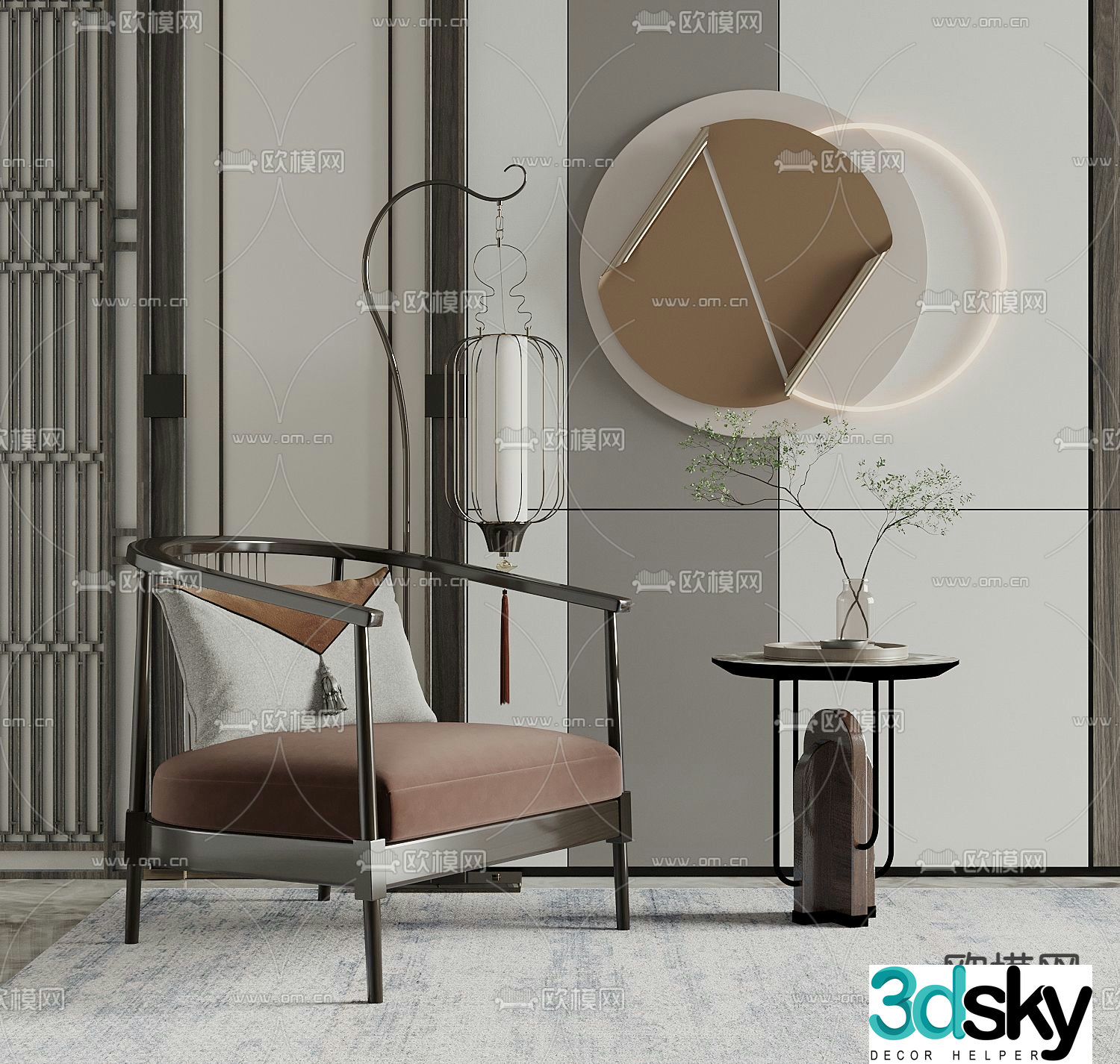 New Chinese style chair armchair table 3d model