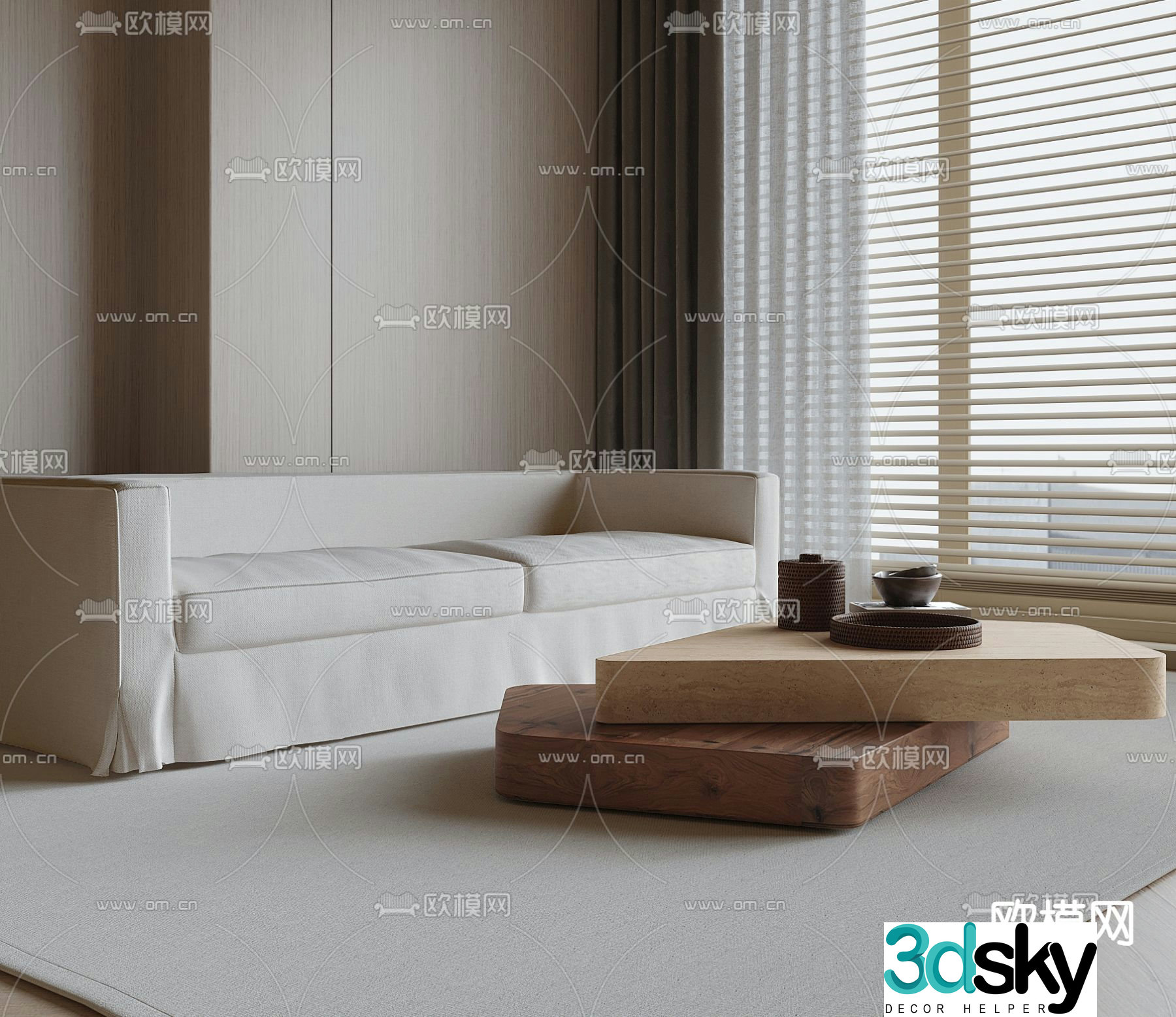 Log coffee table mother-and-child coffee table 3d model