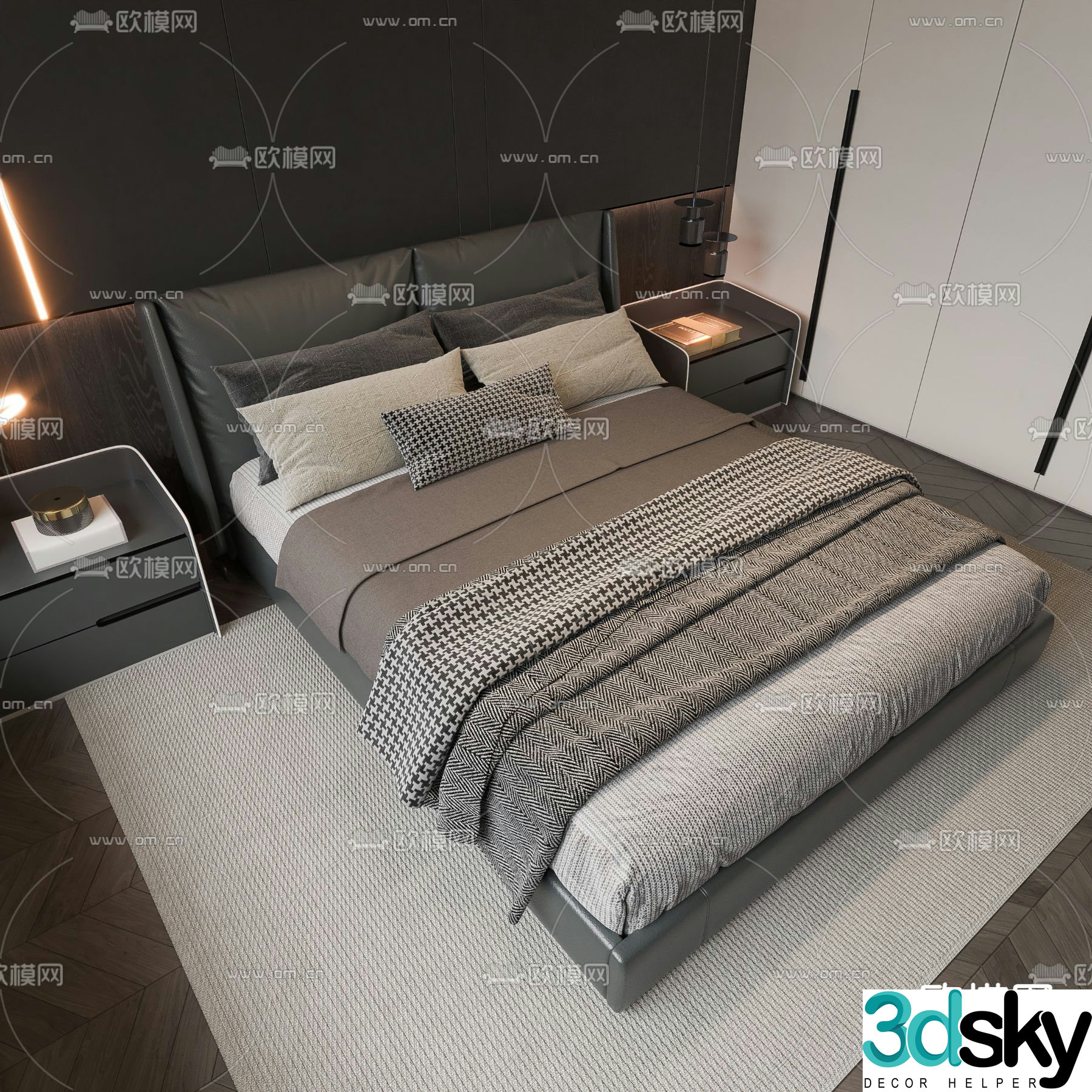 Modern double bed 3d model
