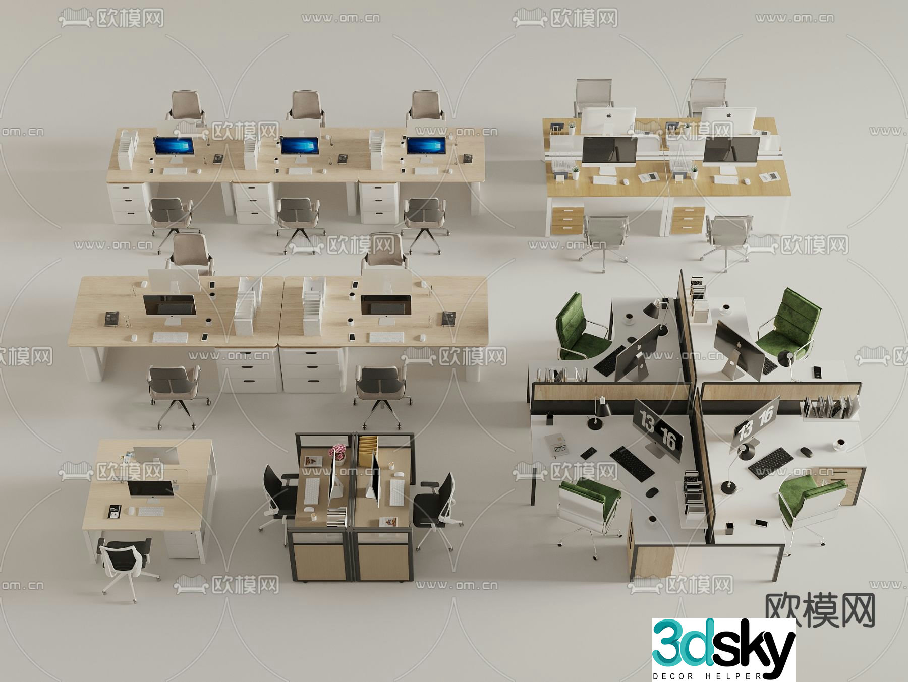 Card space desk work station post 3d model