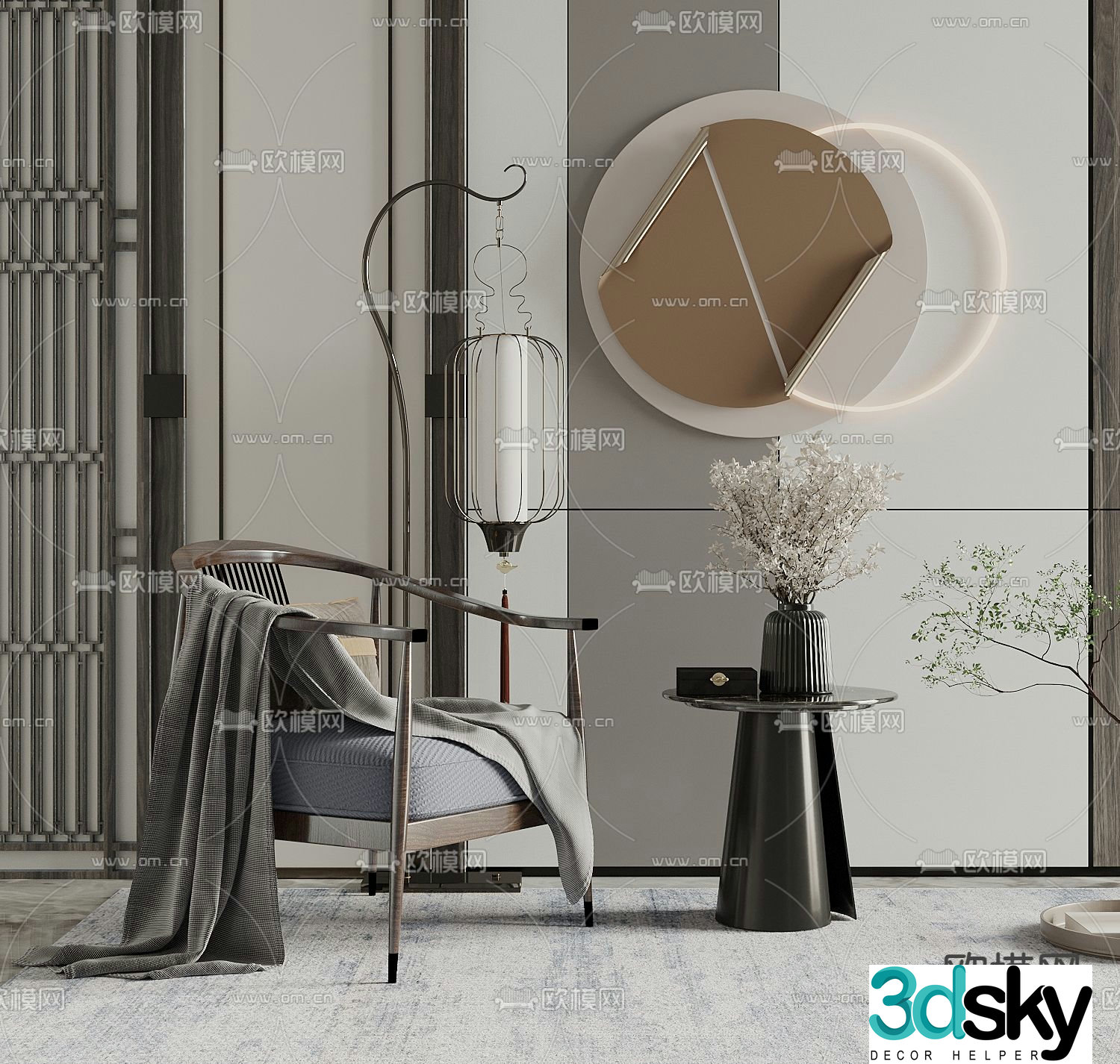 New Chinese style chair armchair table 3d model