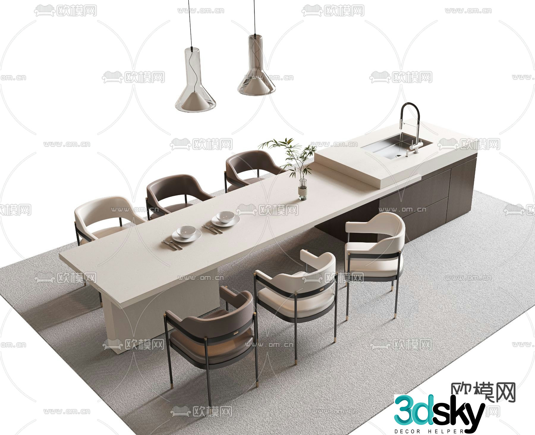 Nakajima dining table and chairs 3d model