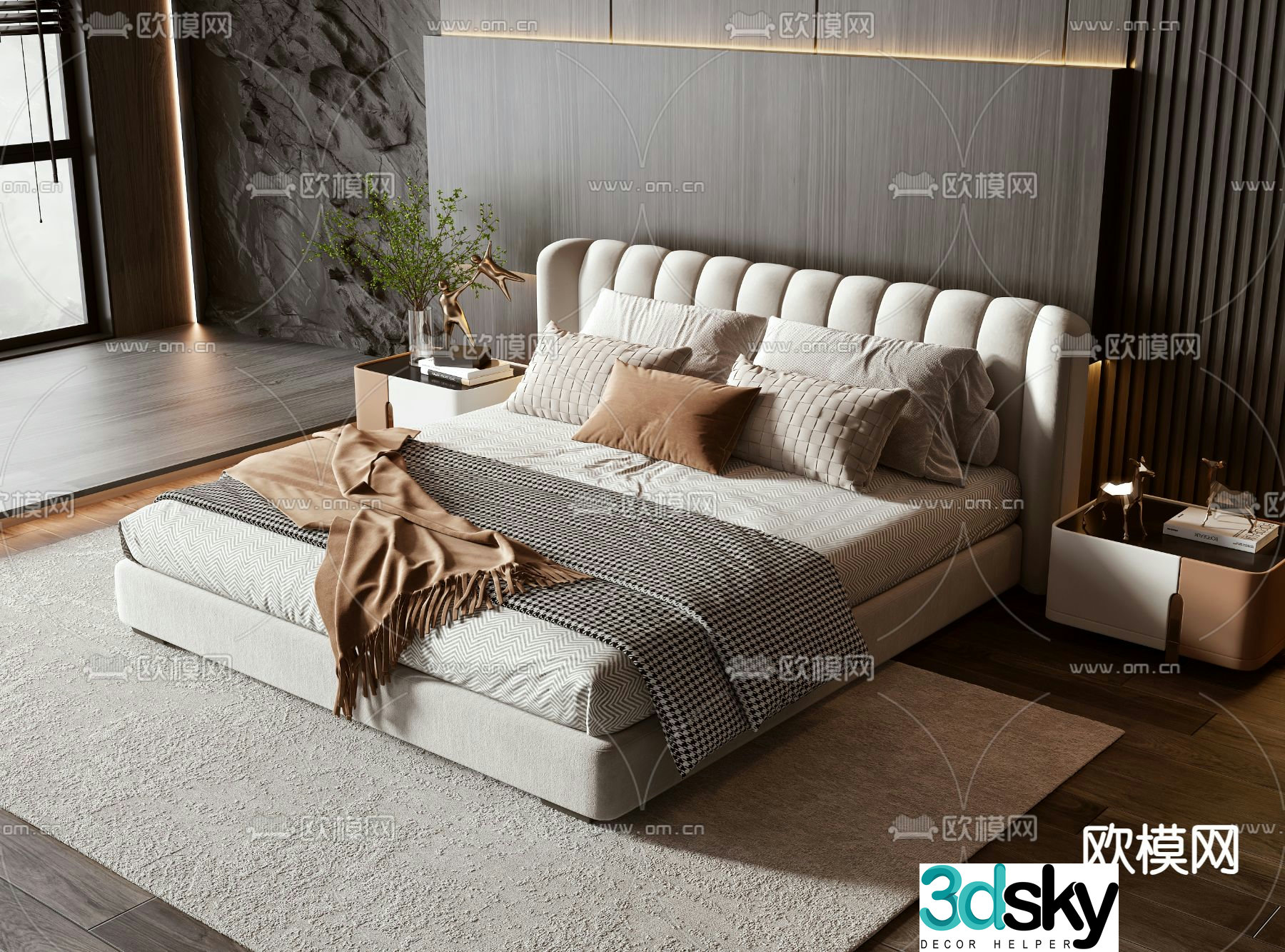 Modern double bed 3d model