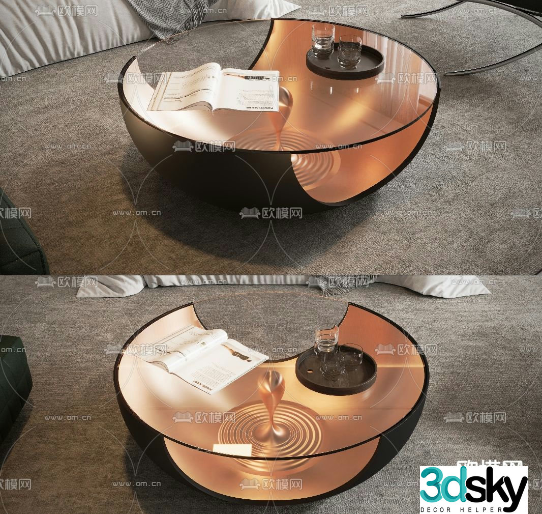 Glass coffee table round coffee table 3d model