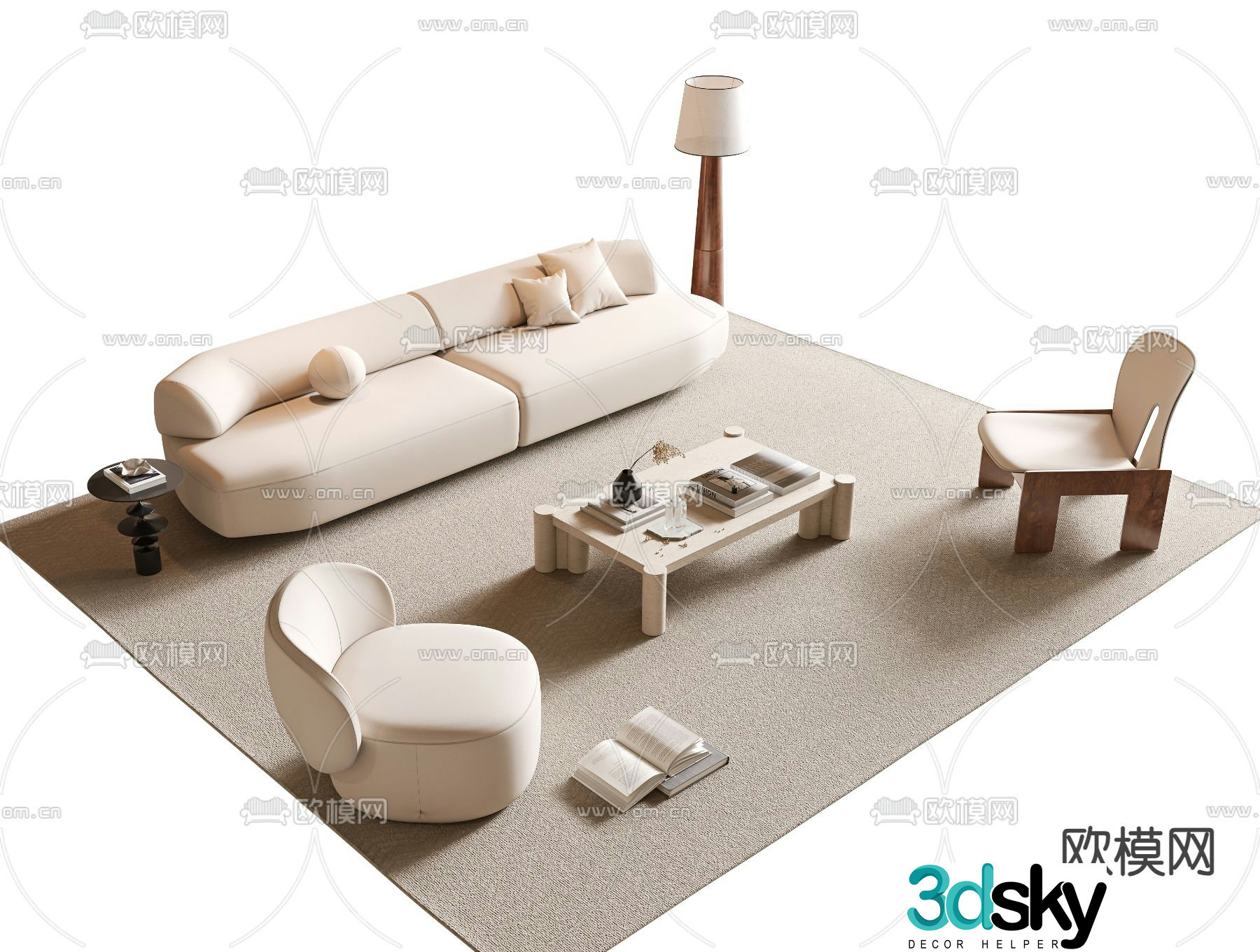 Cream style modular sofa 3d model