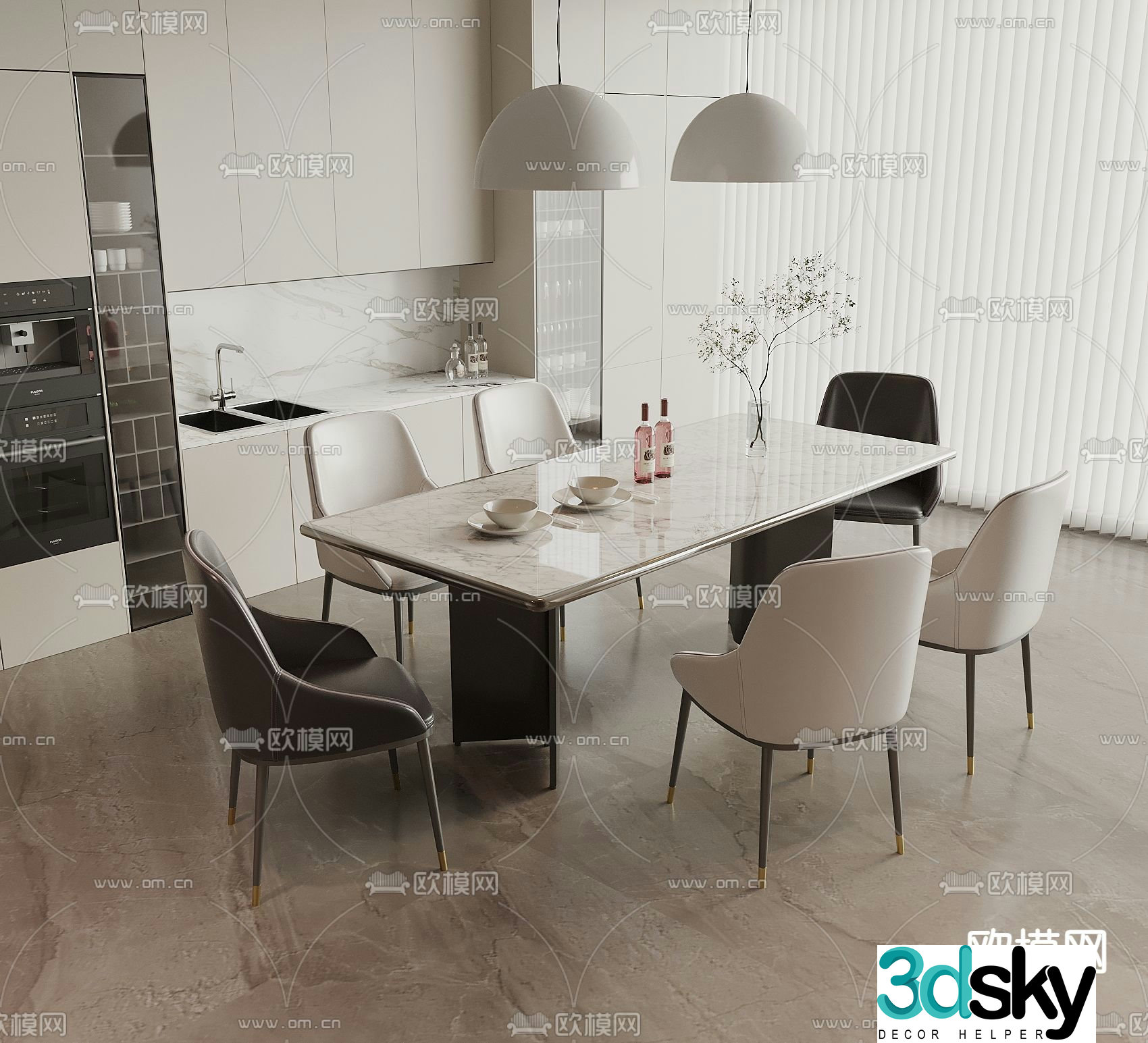 Bar dining table and chairs slate dining table 3d model