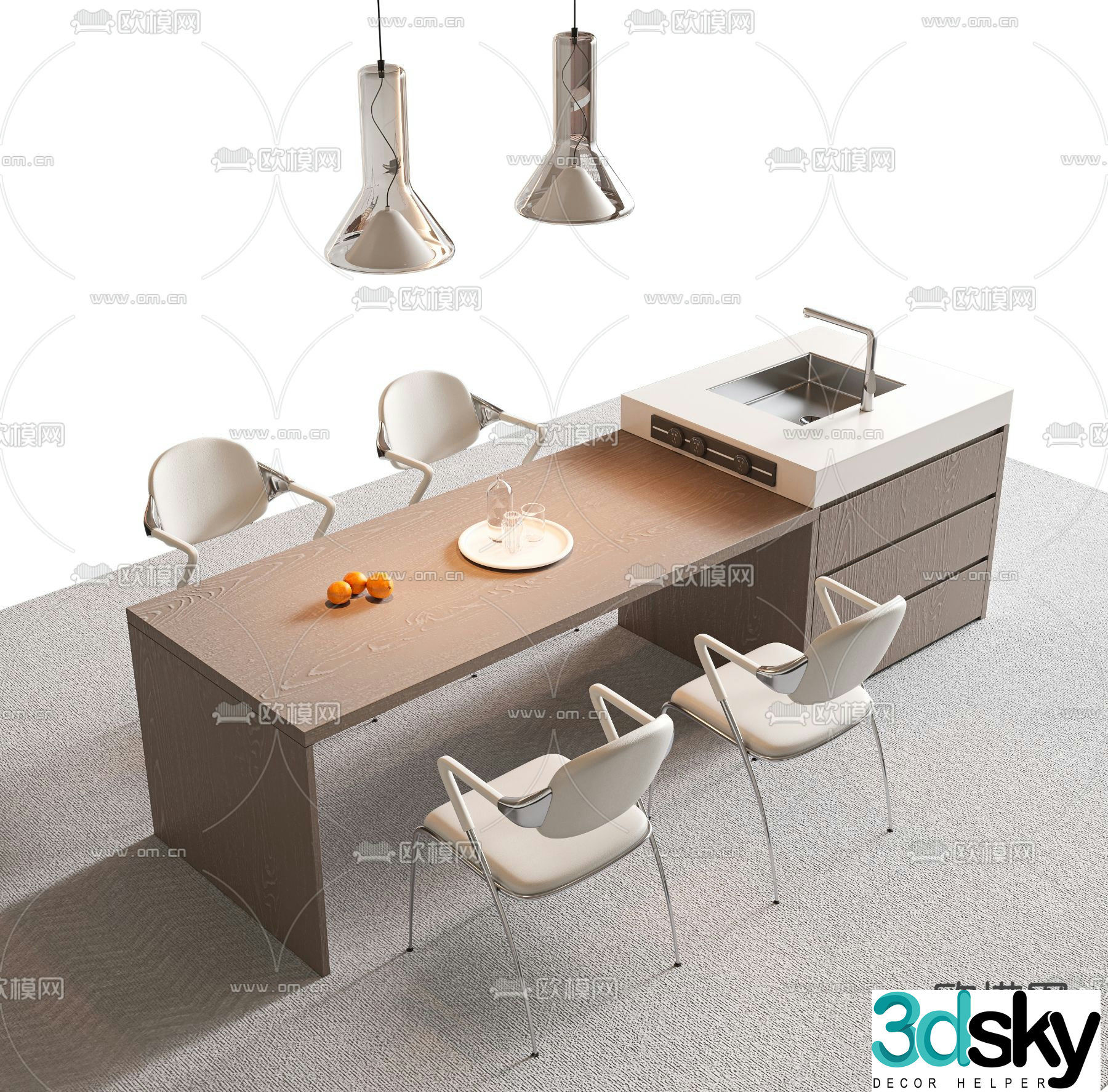 Nakajima dining table and chairs 3d model