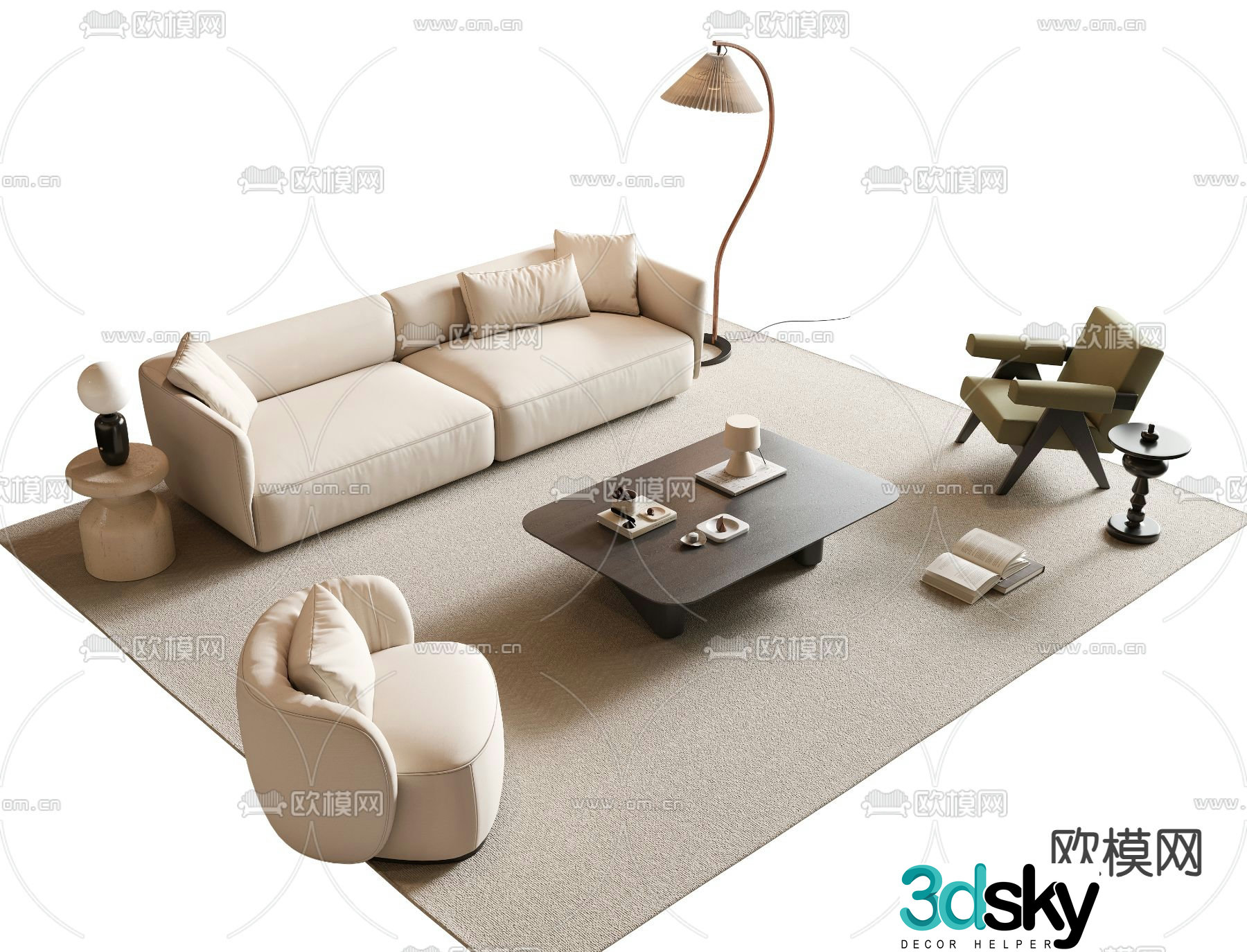 Cream style modular sofa 3d model