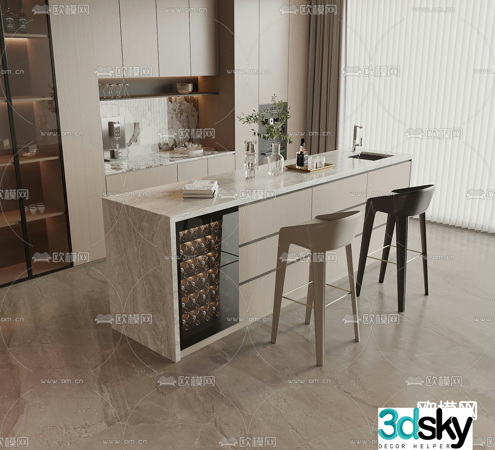 Modern bar island water bar 3D model