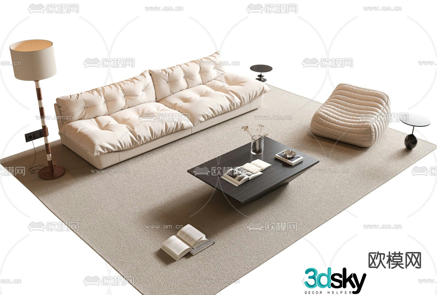 Cream style modular sofa 3d model