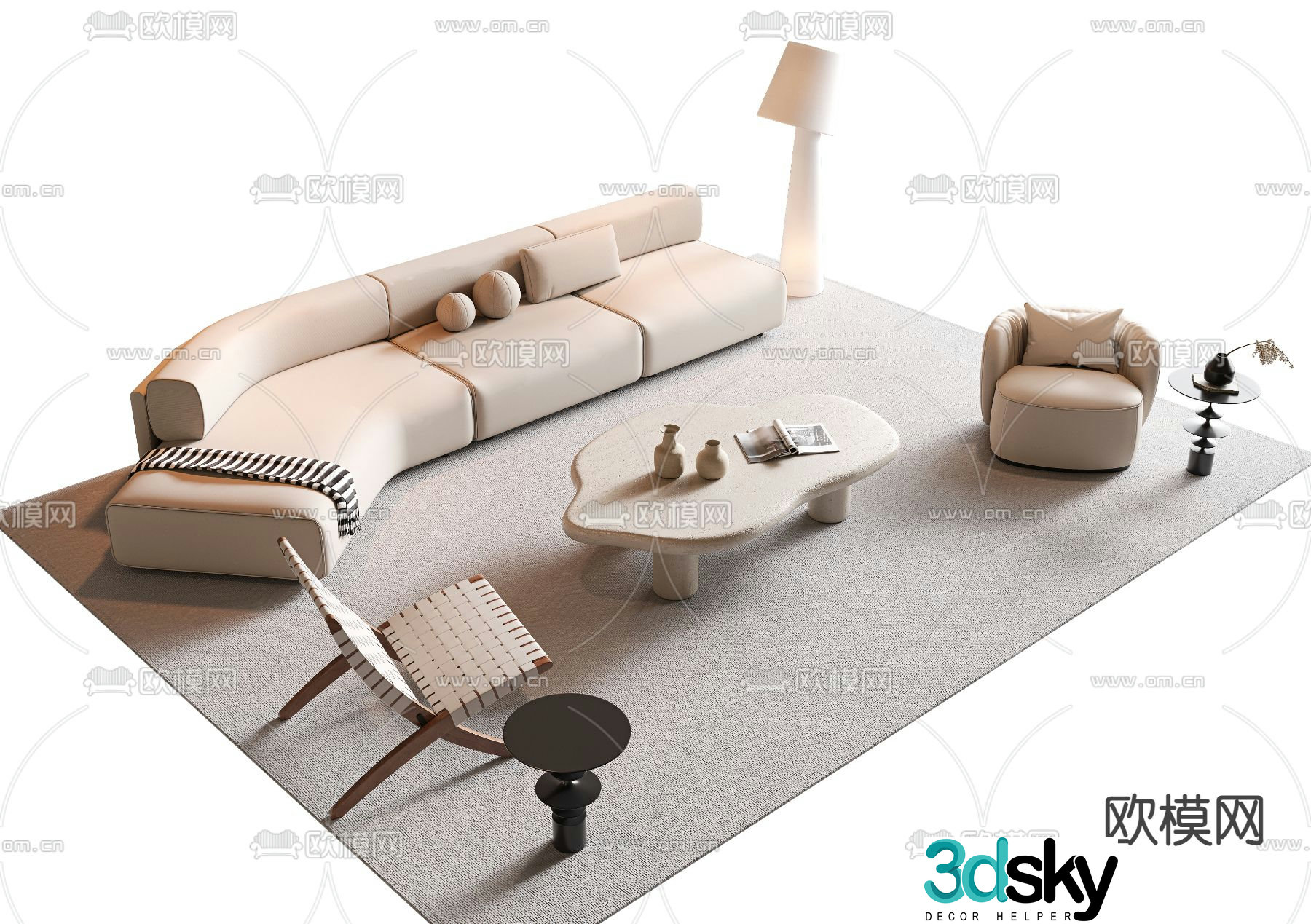 Modern modular sofa leather sofa 3d model