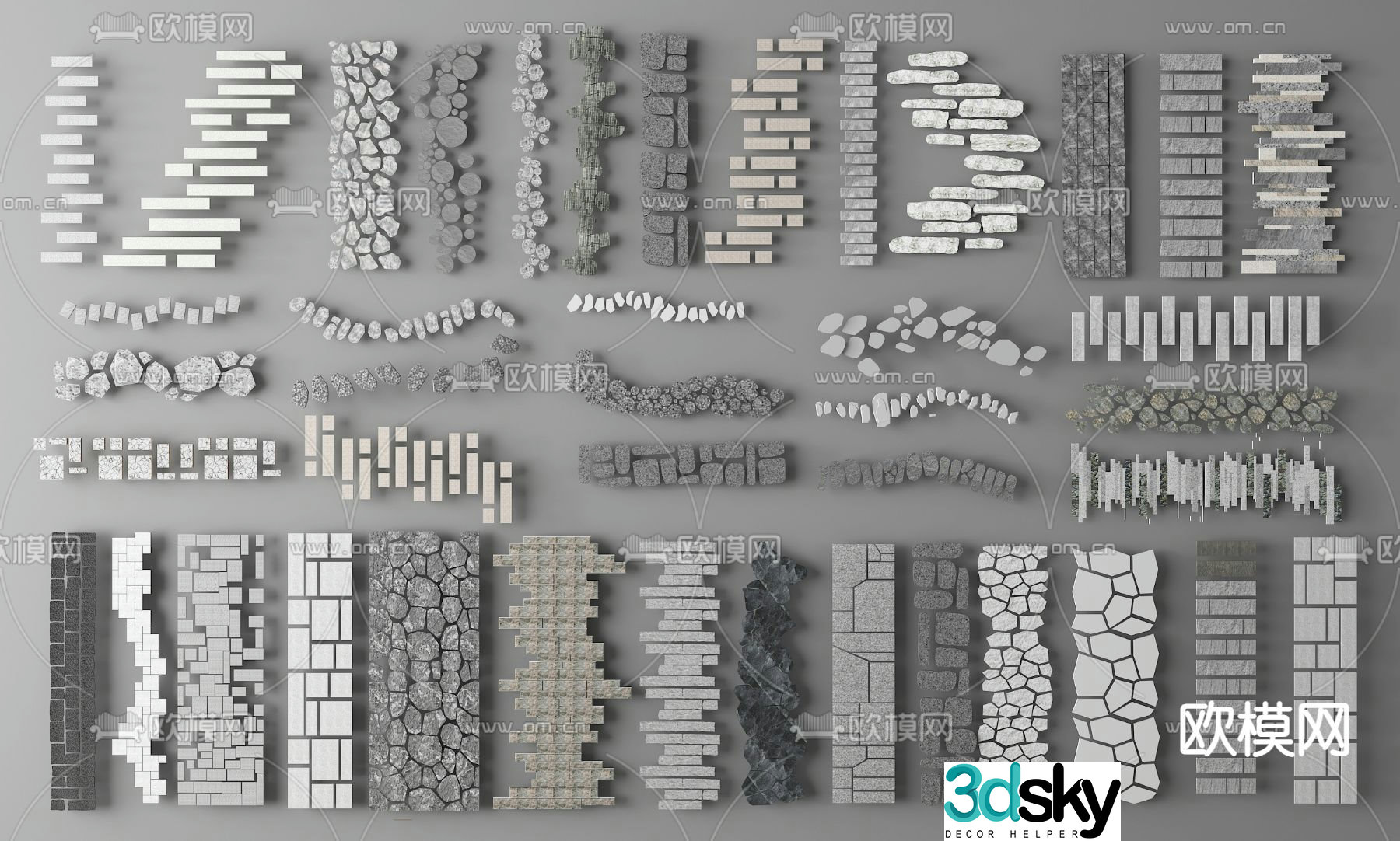 Chinese-style Tingbu bluestone road landscape garden road gravel walk 3D model