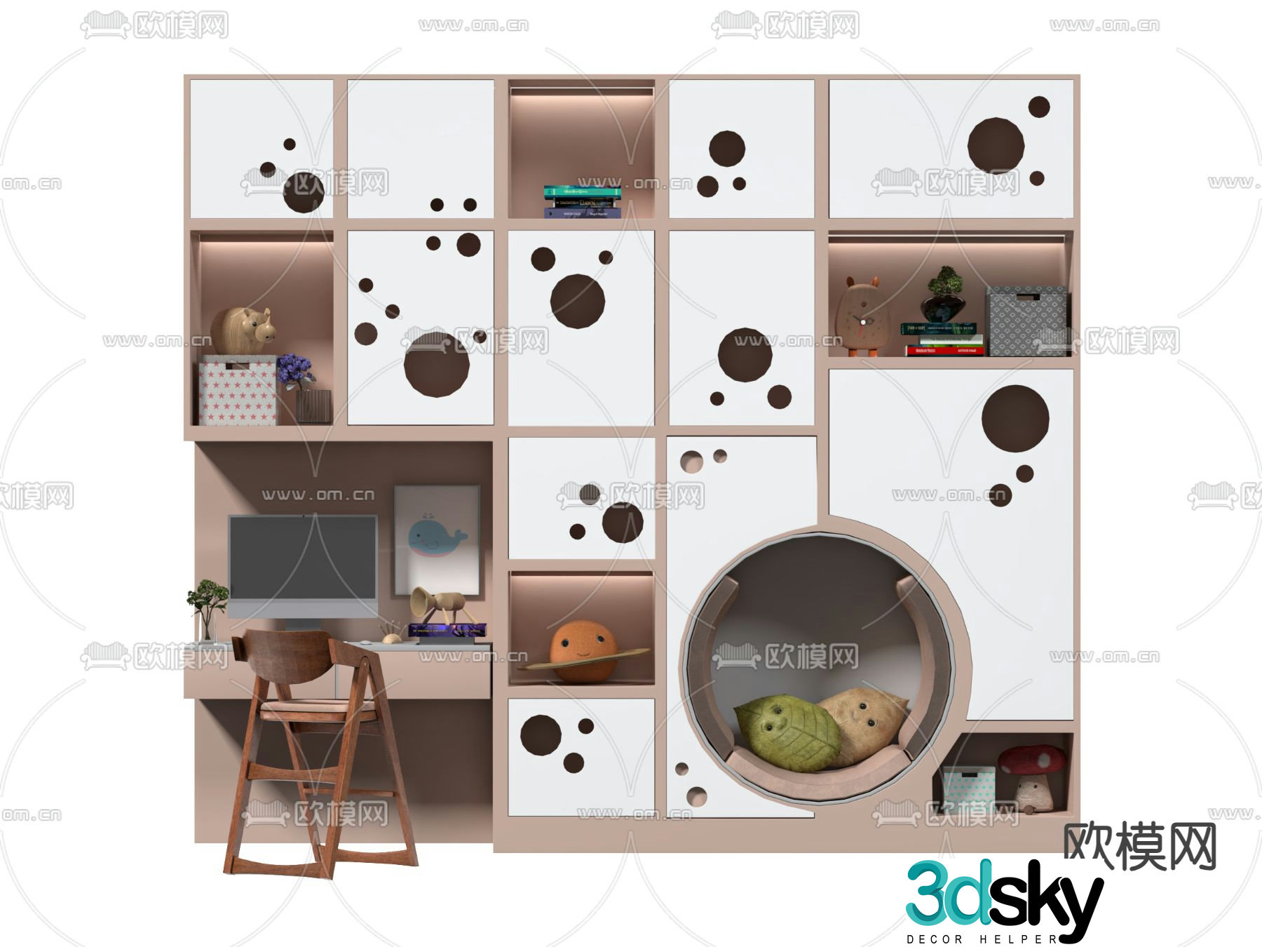Children’s desk study table toy cabinet 3d model