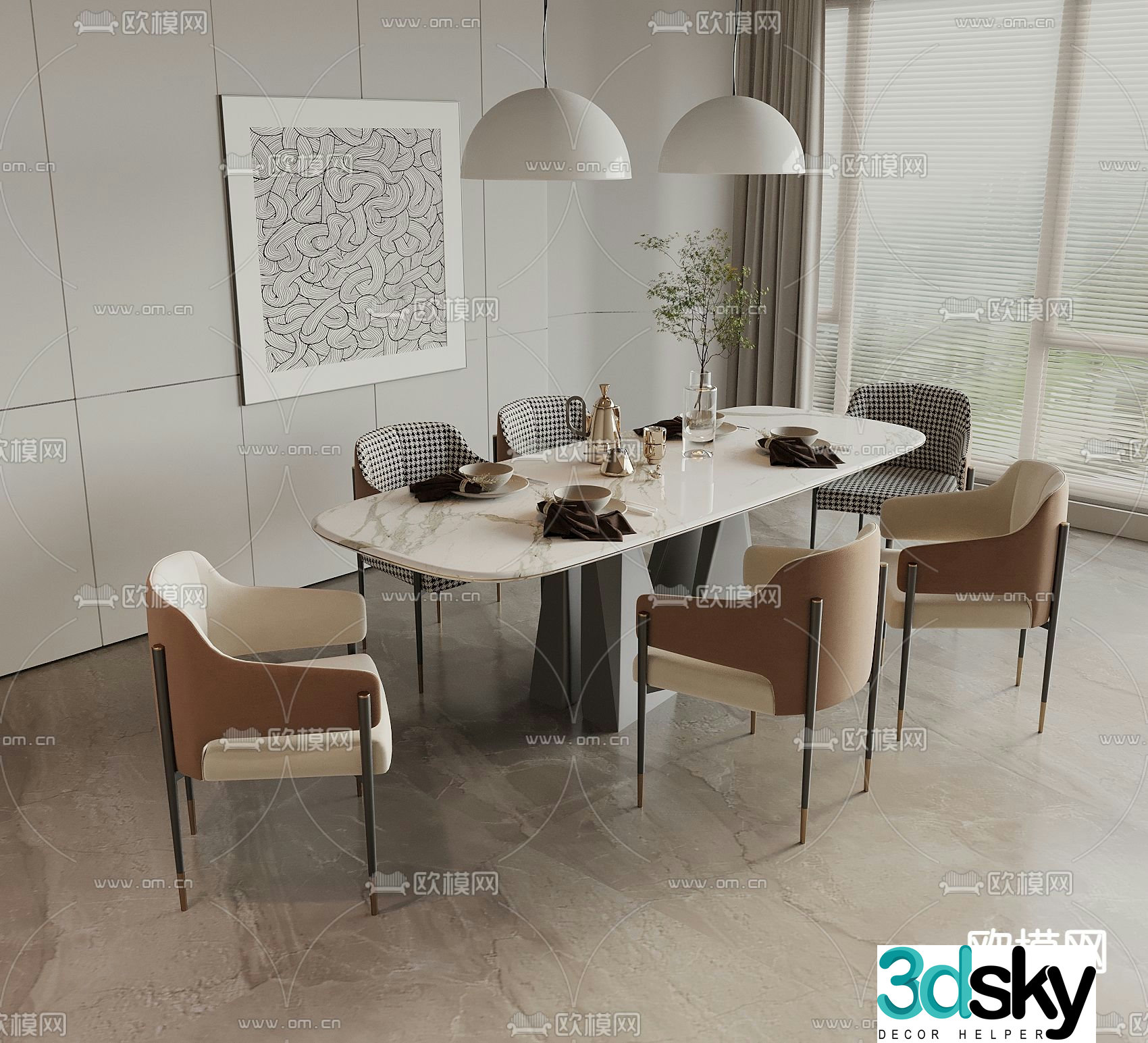 Bar dining table and chairs slate dining table 3d model