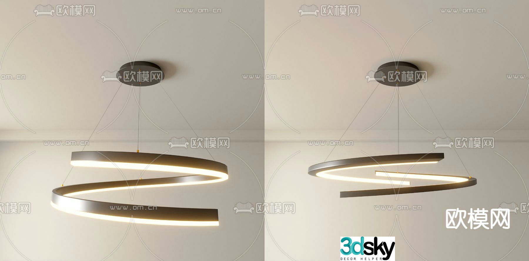 Curved chandelier hall chandelier 3d model