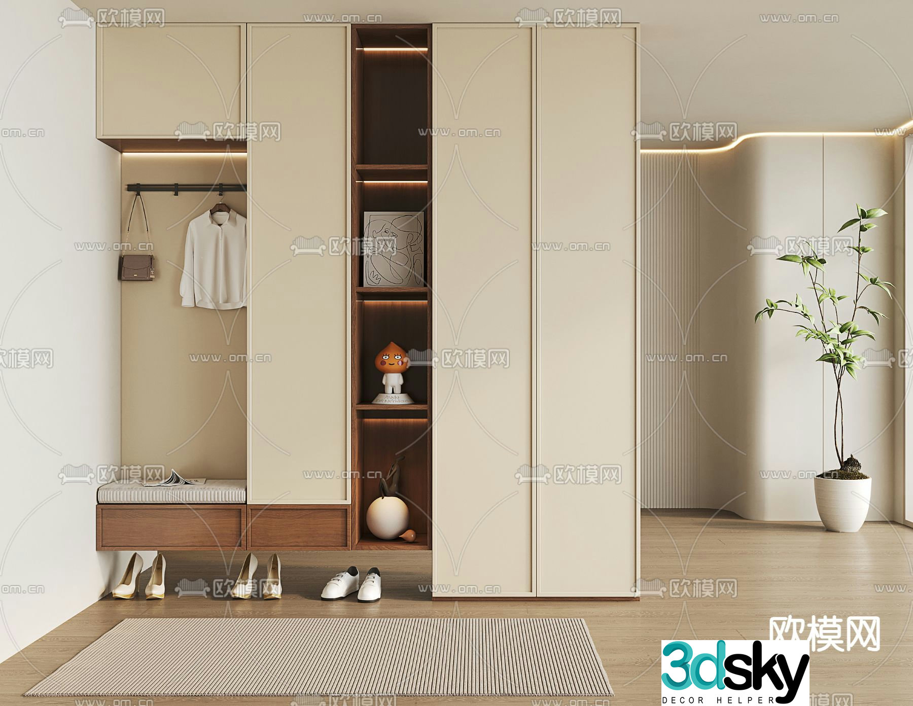 Cream style shoe cabinet 3d model