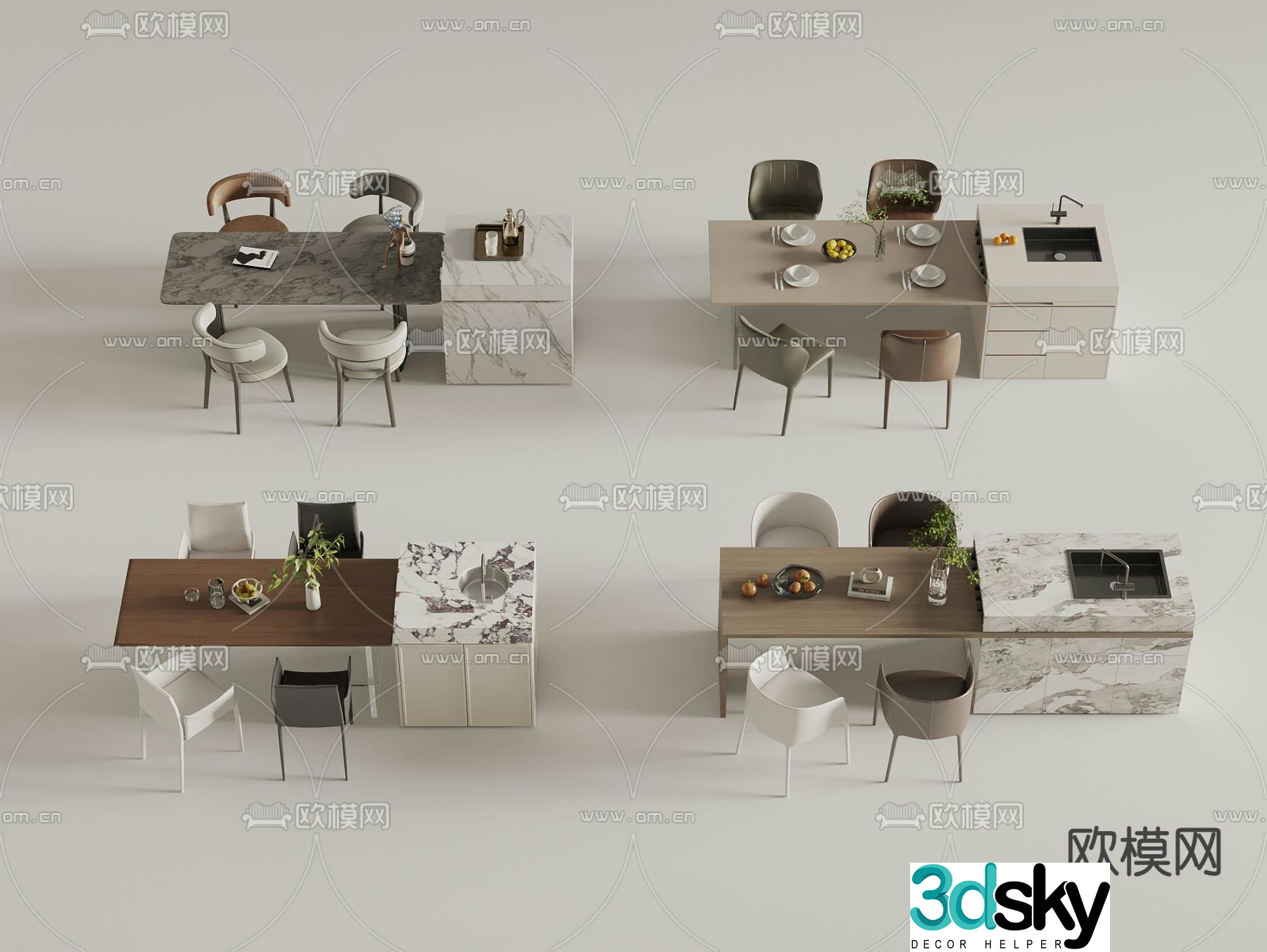 Nakajima dining table and chairs 3d model