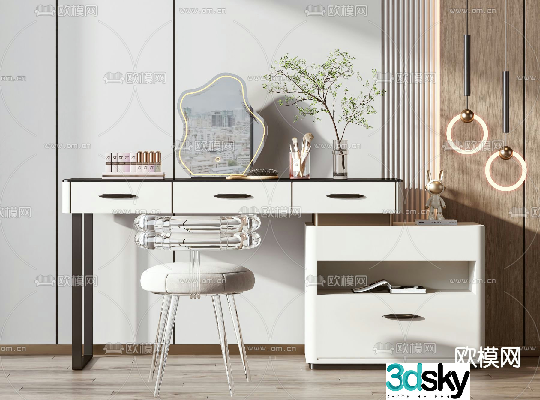 Light luxury dressing table makeup table 3d model