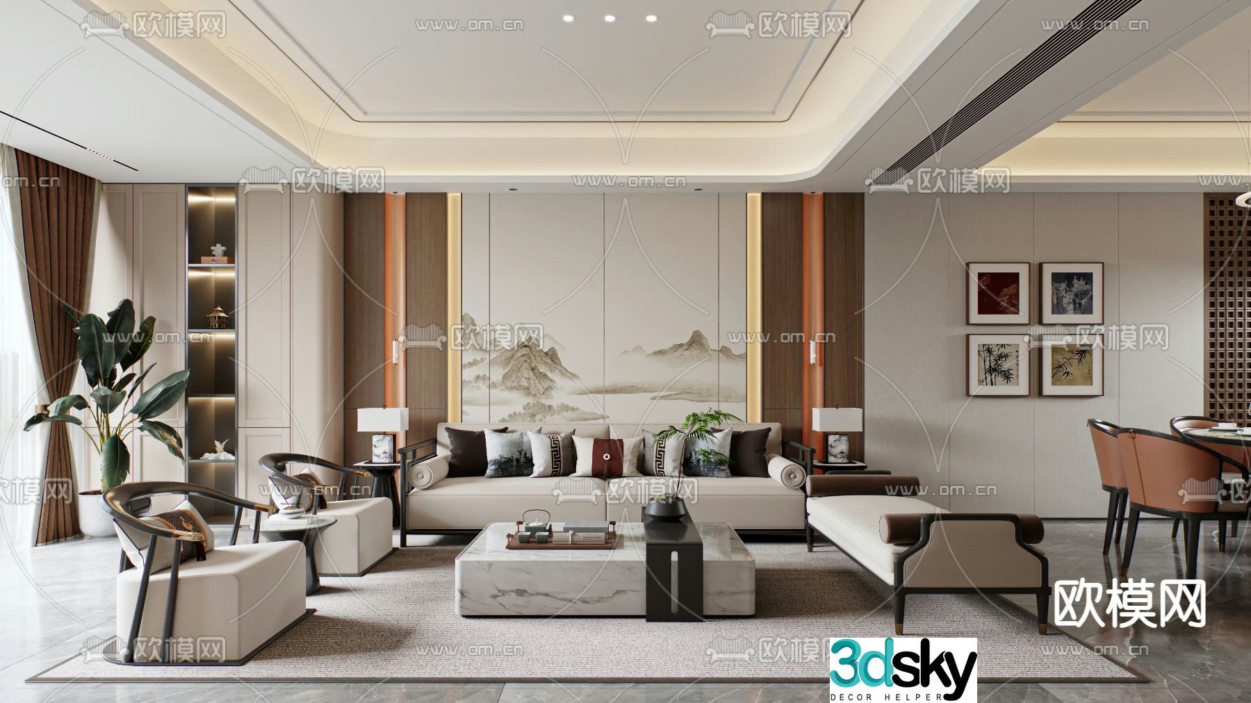 New Chinese style living room dining room 3d model