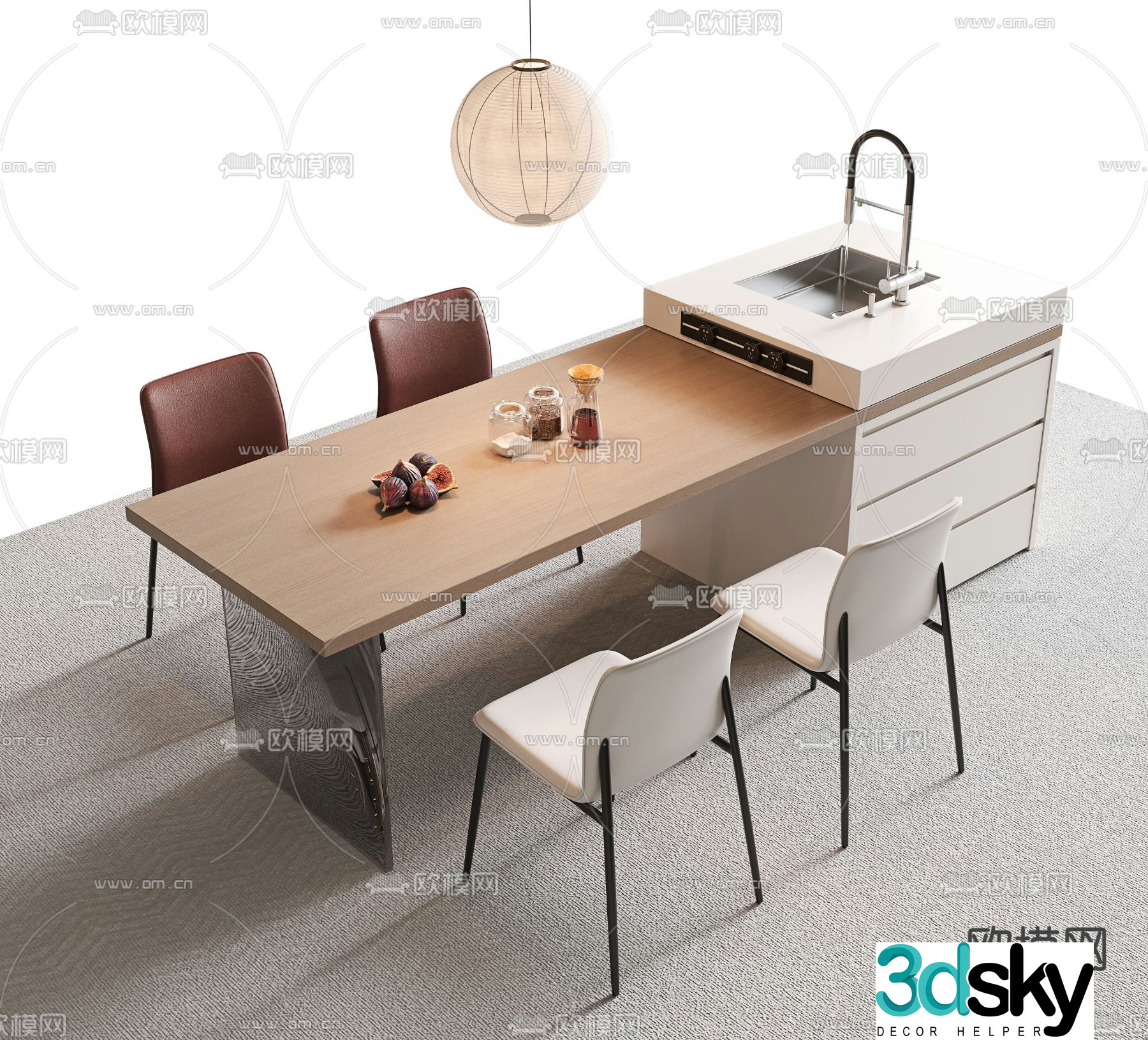 Nakajima dining table and chairs 3d model