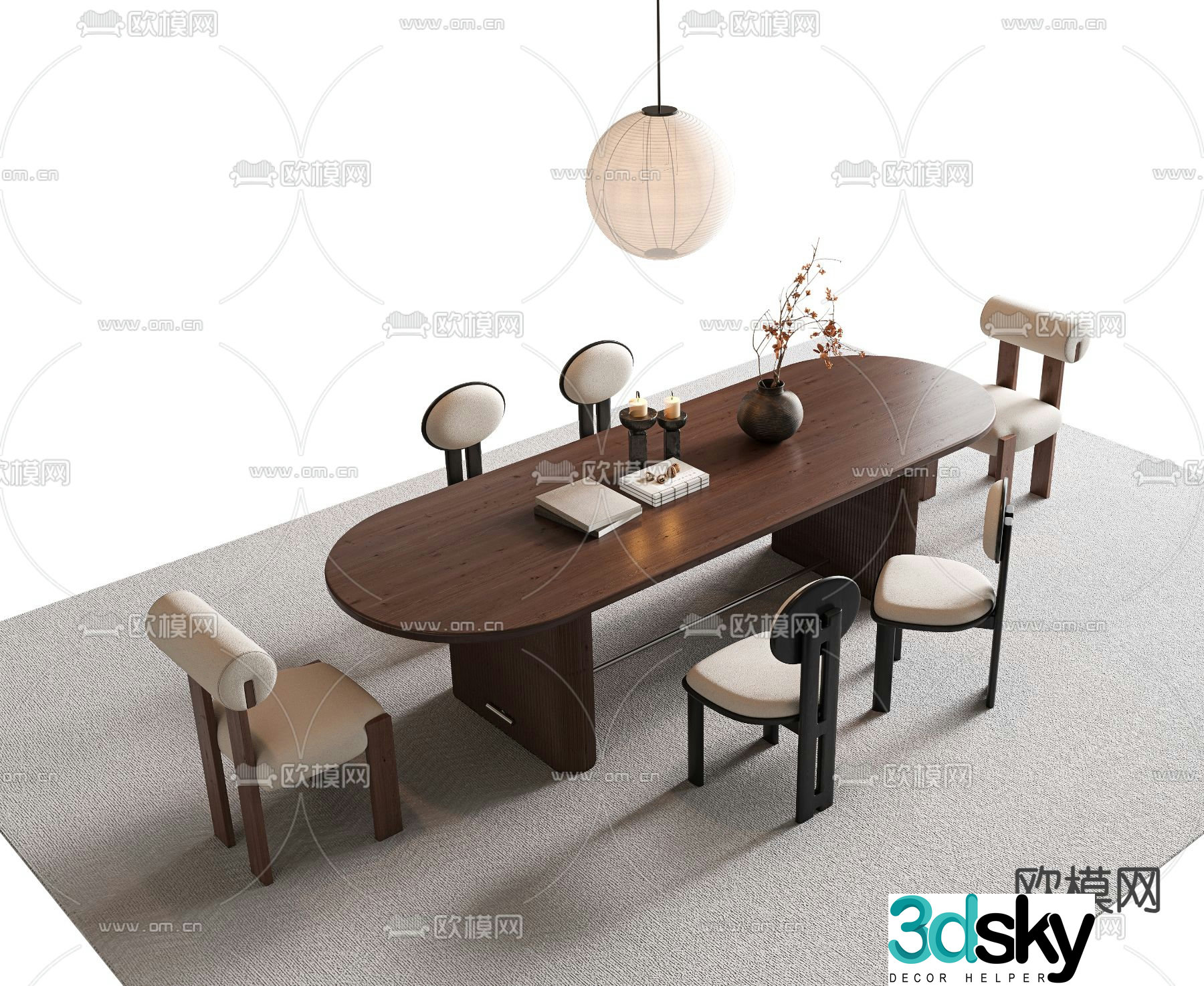 Medieval style dining table and chairs 3d model