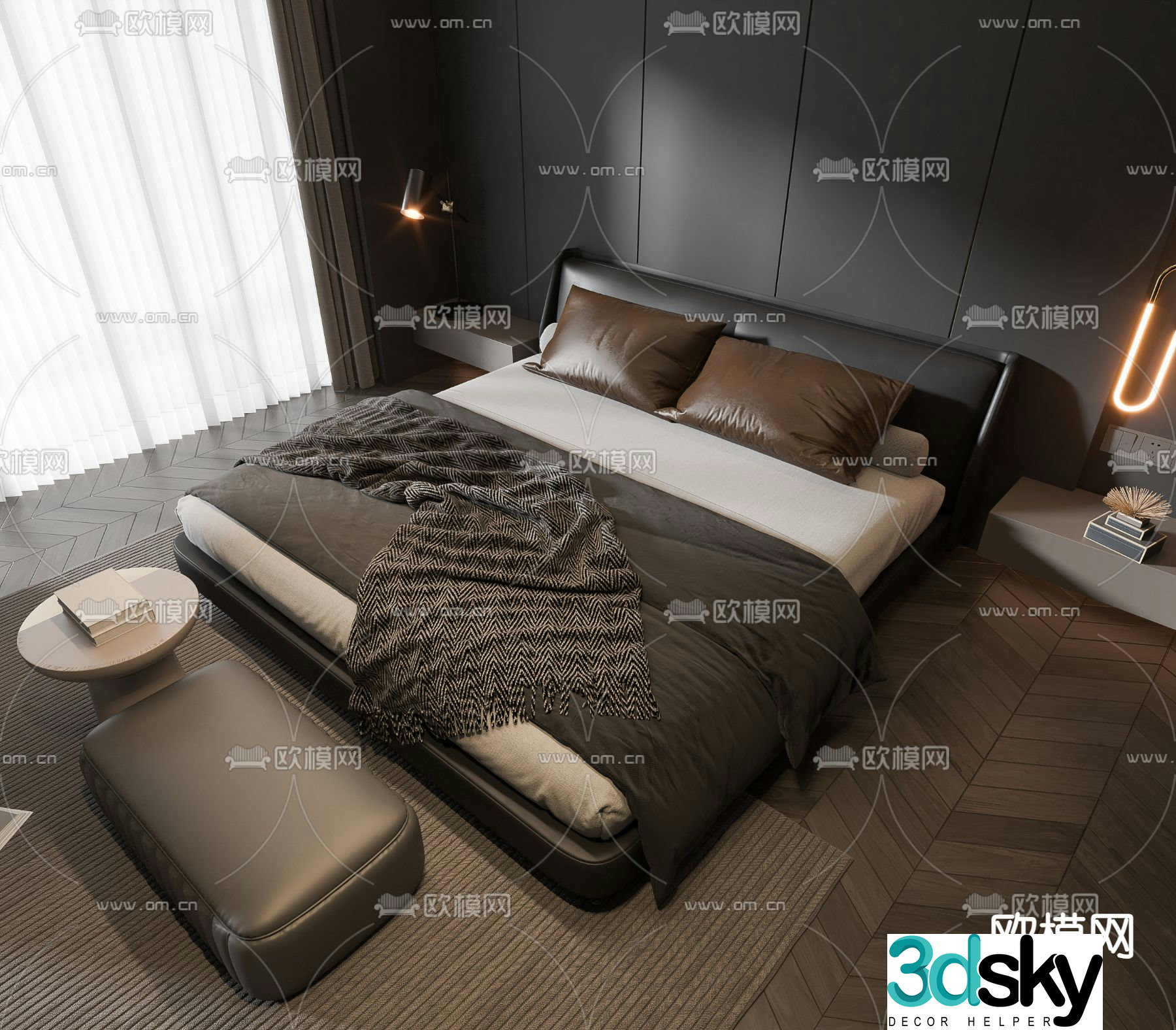 Modern double bed 3d model