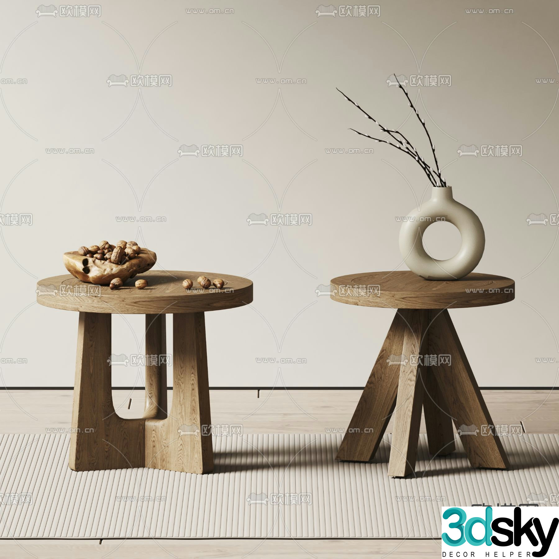 Side wabi-sabi wind table corner table round table 3D model