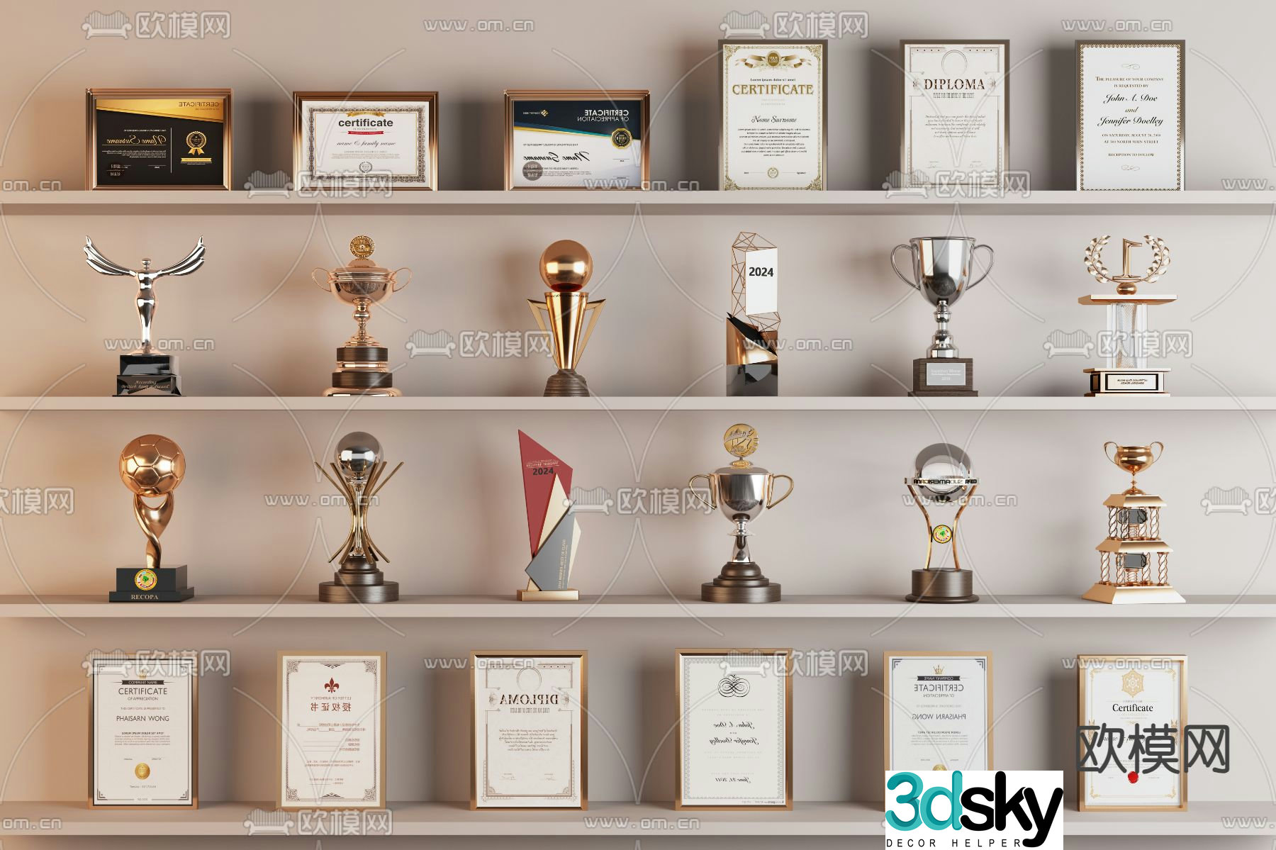 Certificate of Trophy Medal Certificate of Honor 3d Model