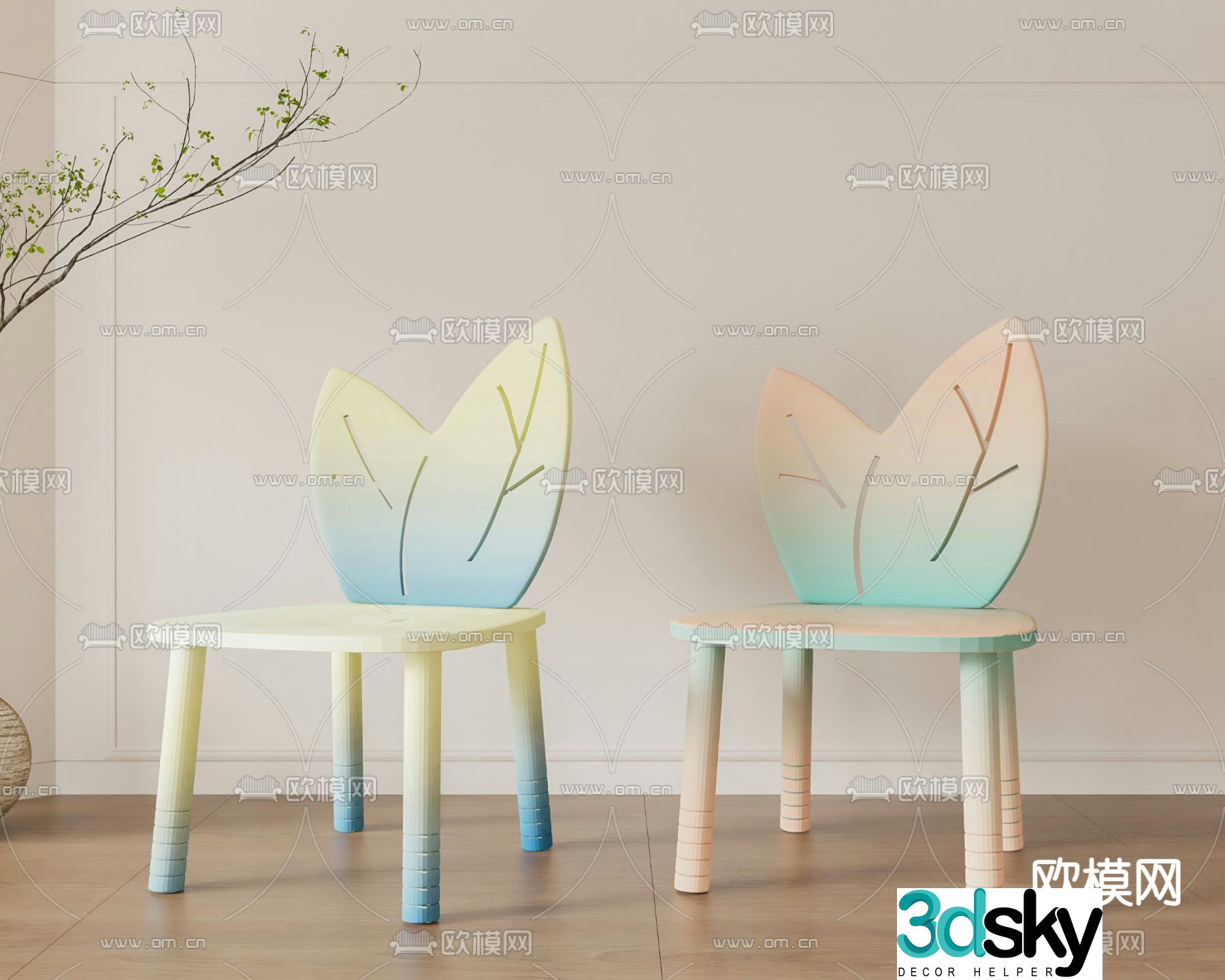 Children’s chair cartoon chair gradient chair 3d model