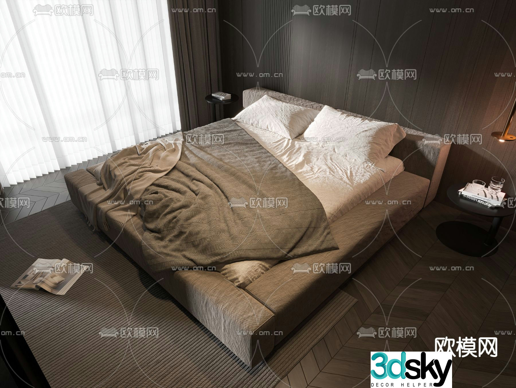 Modern double bed 3d model