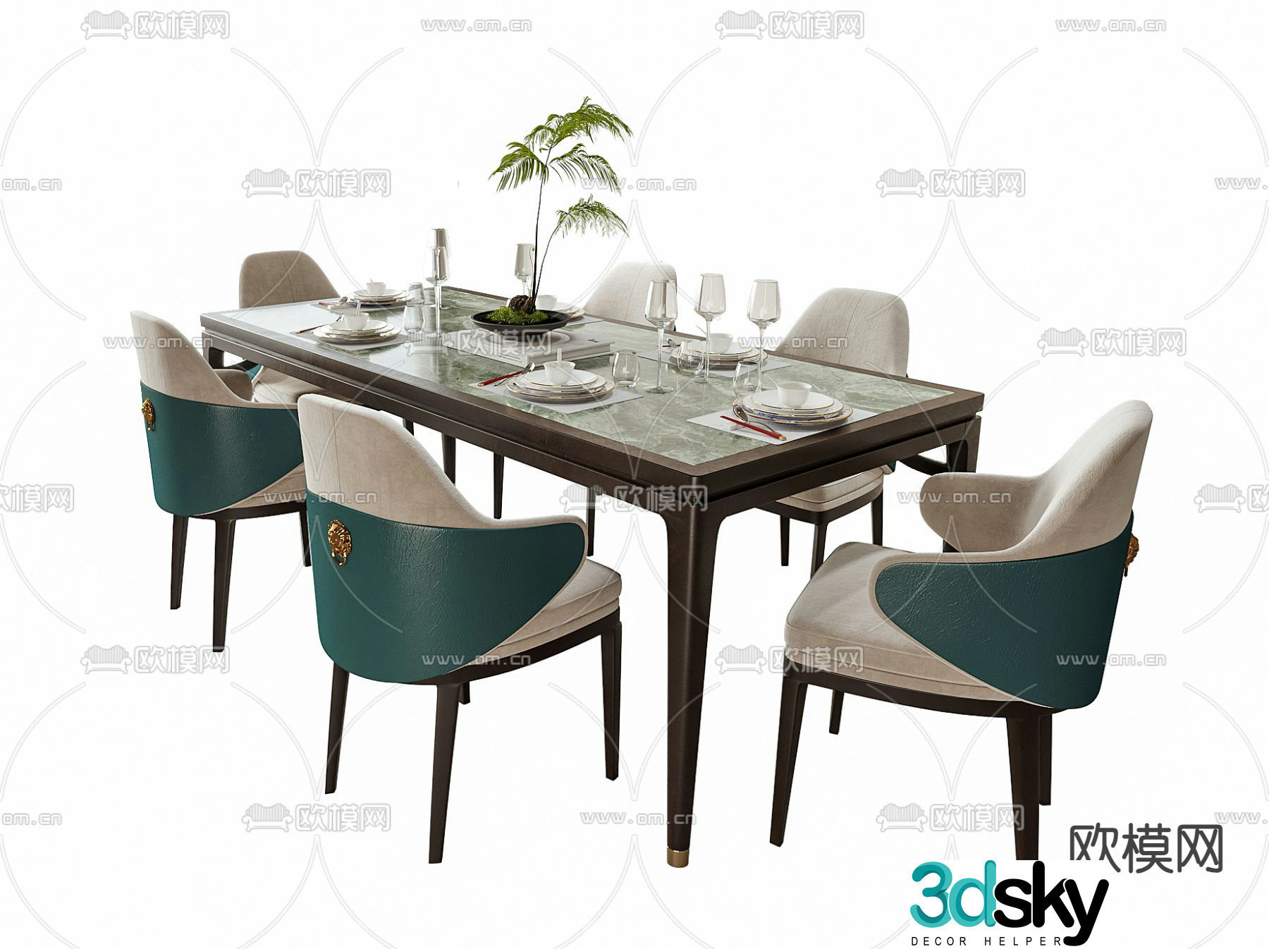 New Chinese dining table and chairs 3d model