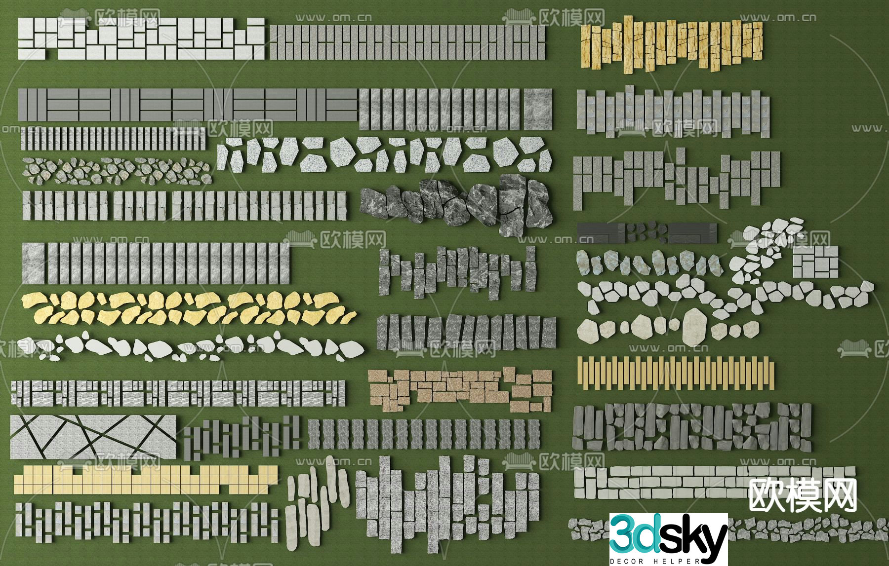 Chinese Tingbu bluestone road garden road pavement 3D model