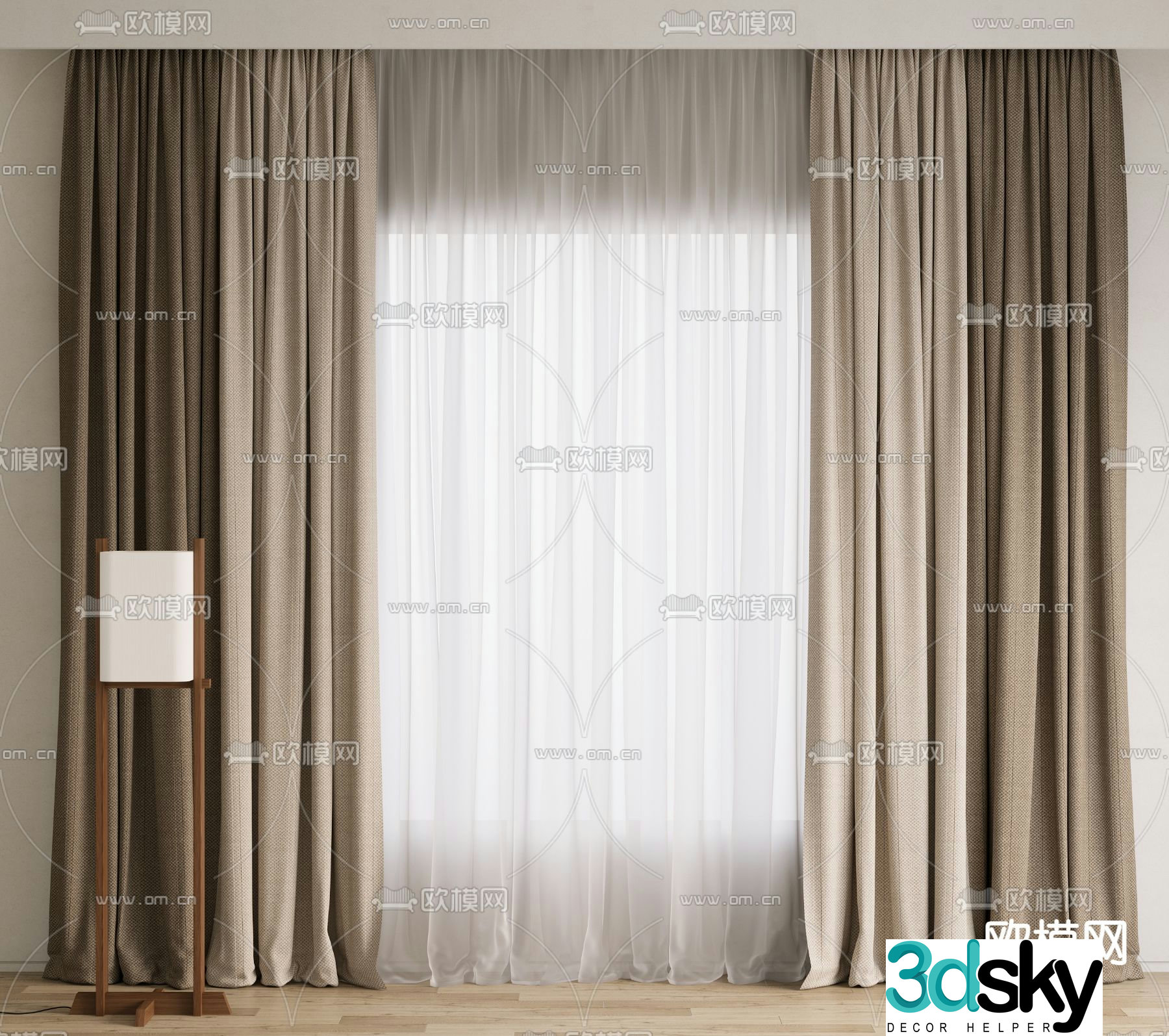 Curtains window screens gauze curtains plain color curtains solid color curtains 3D model