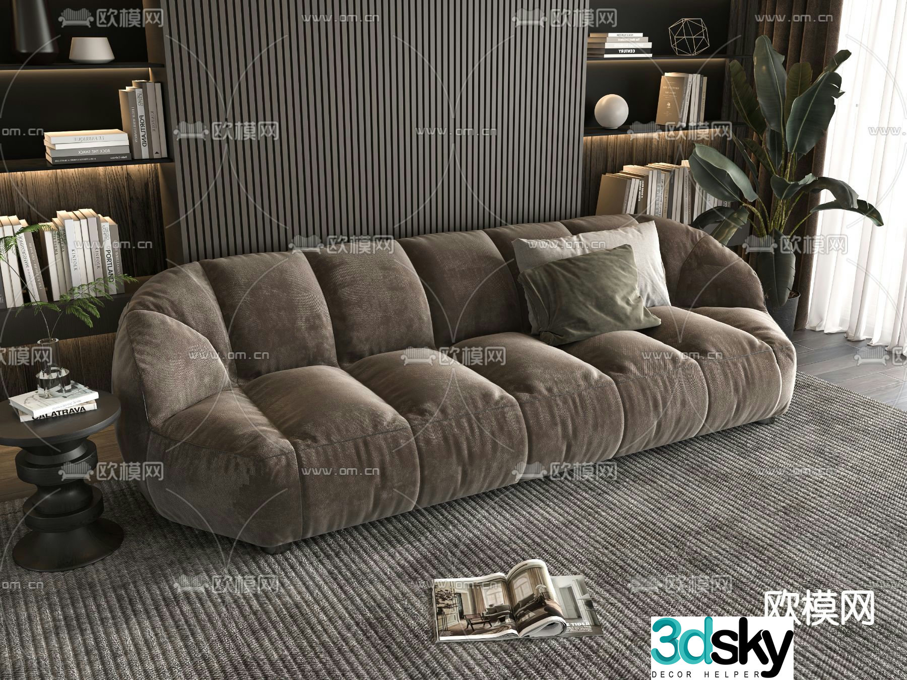 Multi-person sofa upholstered sofa 3d model