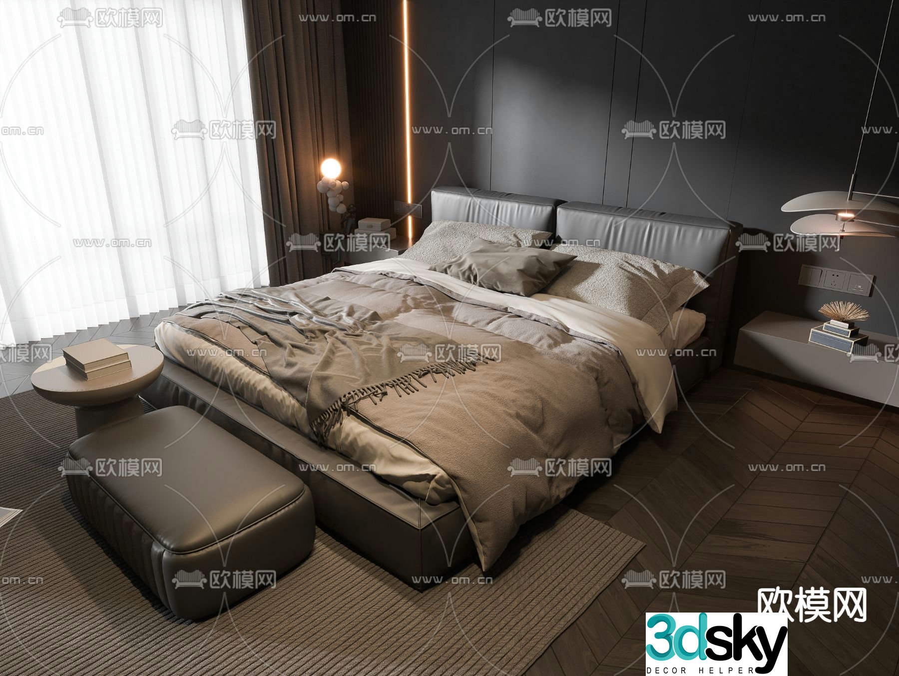 Modern double bed 3d model
