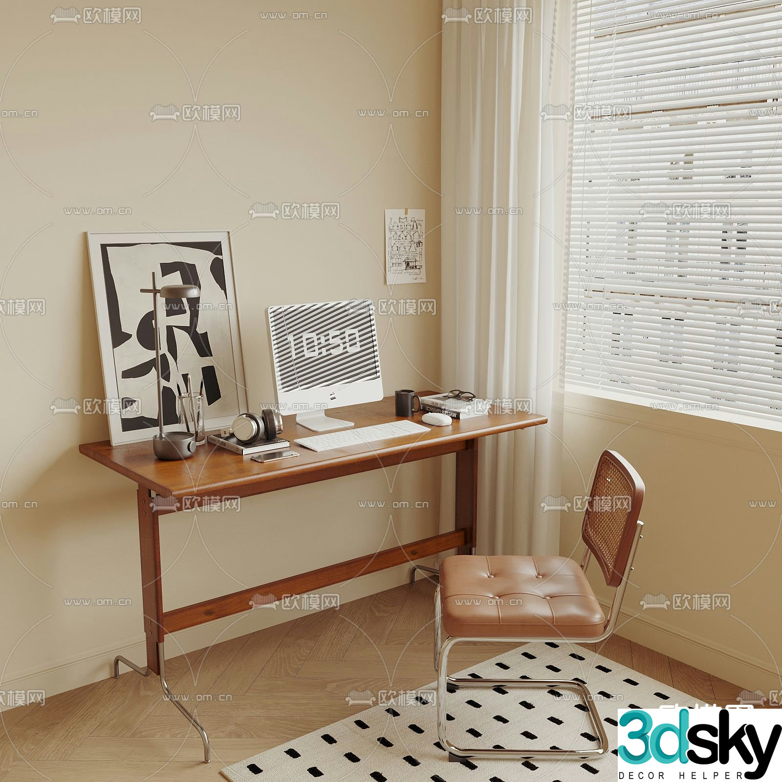 Medieval style desk writing desk computer desk 3d model