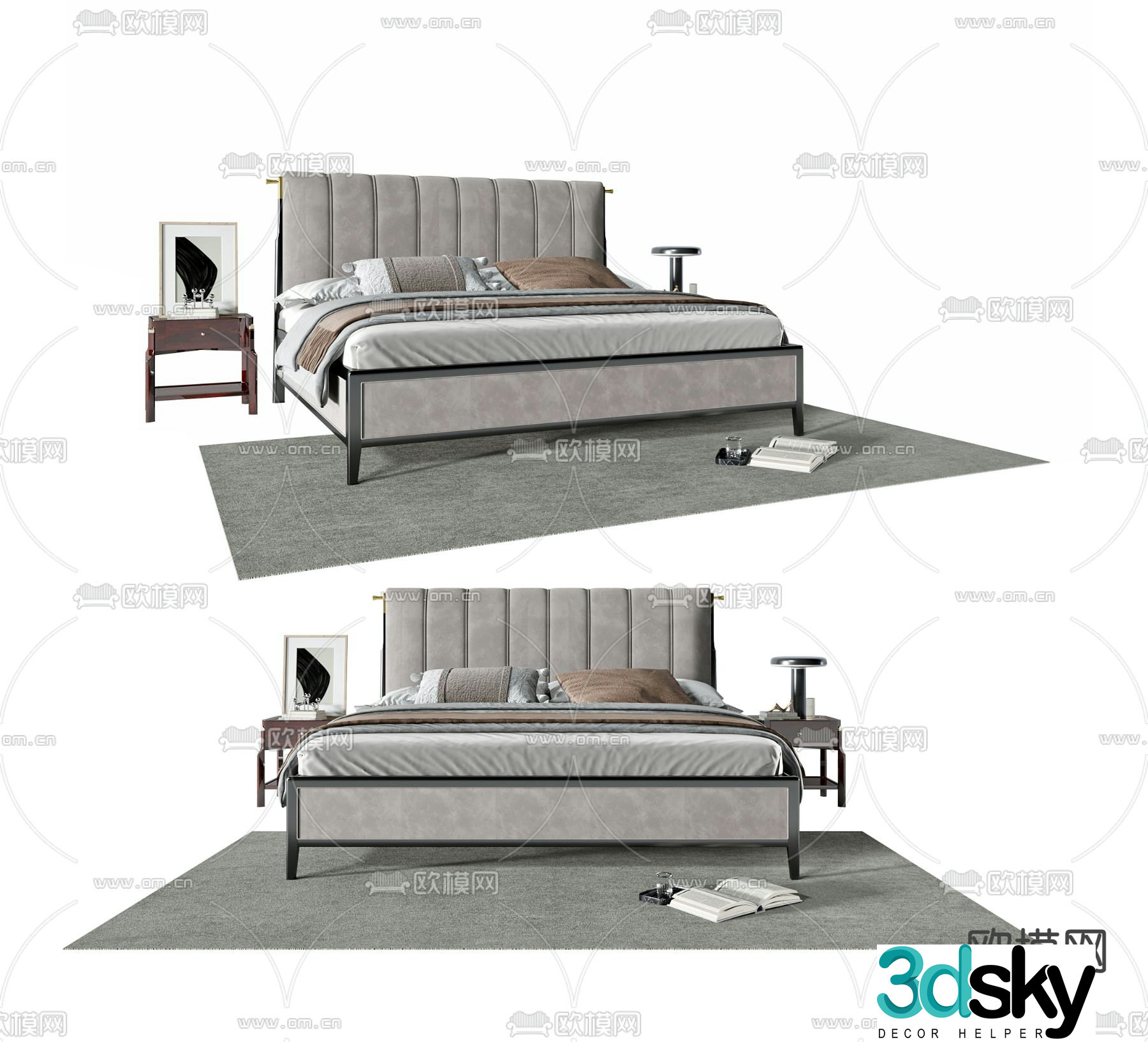 New Chinese style double bed 3d model