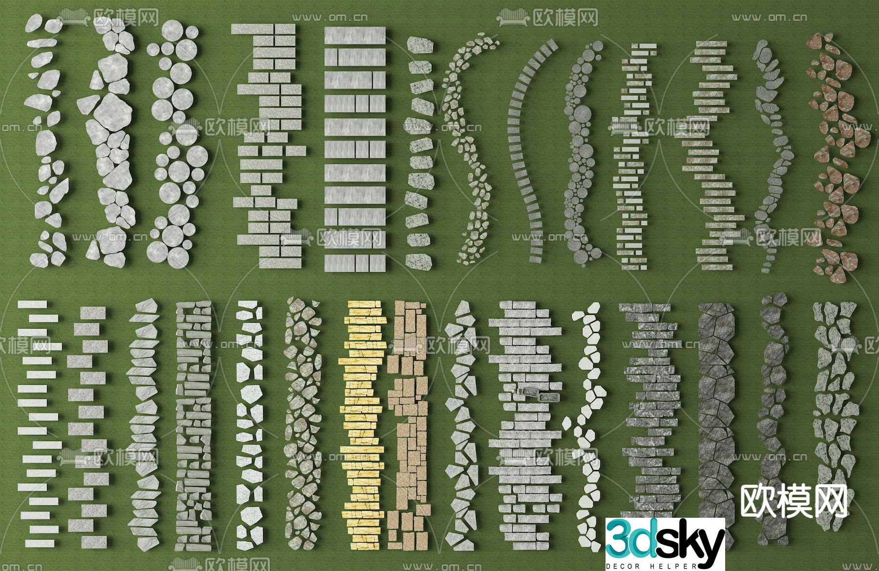 Chinese Tingbu bluestone road garden road pavement 3D model