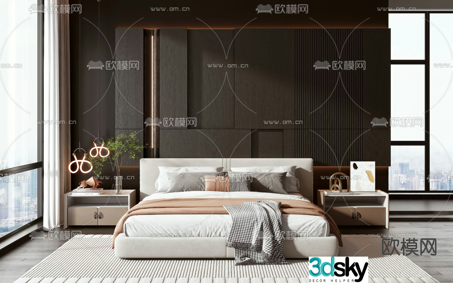 Modern double bed 3d model