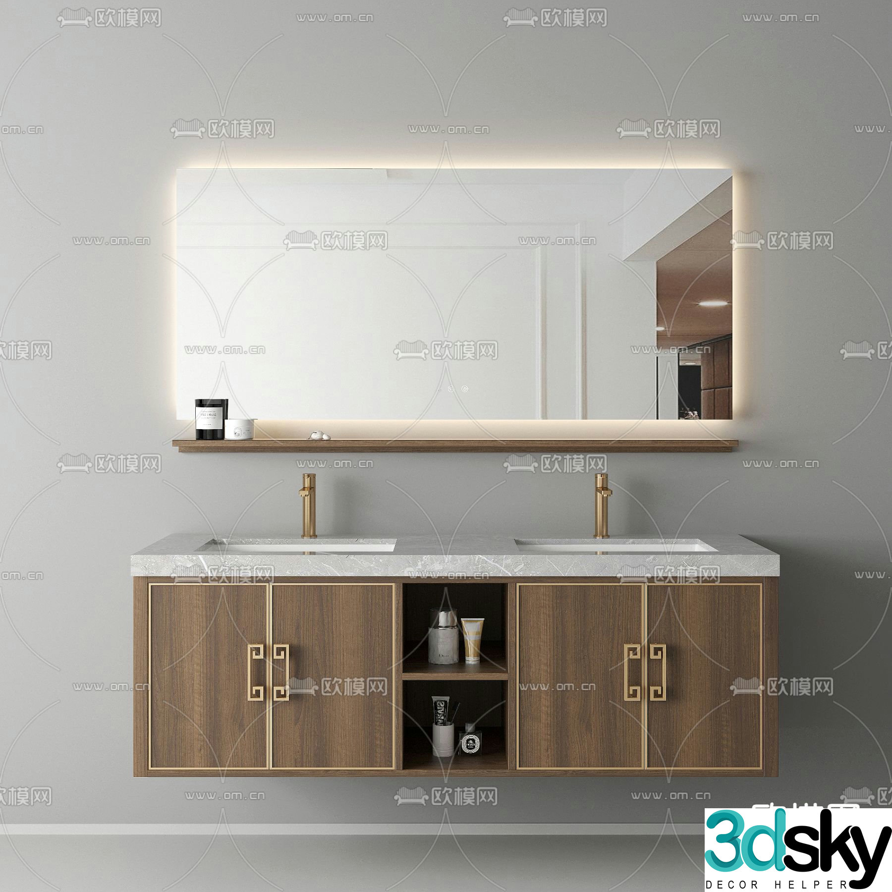 New Chinese style bathroom cabinet double basin wash basin 3D model
