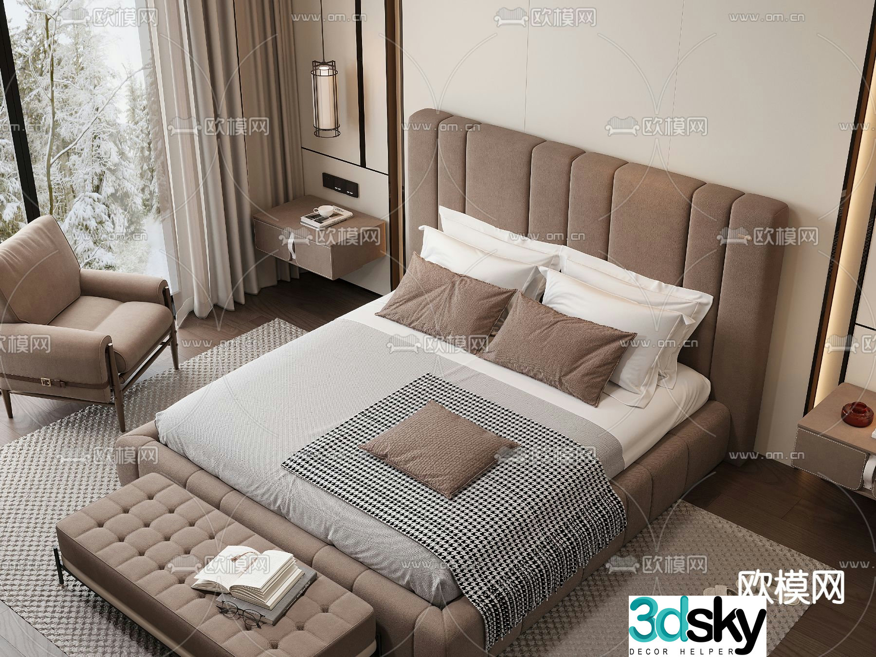 Modern double bed 3d model