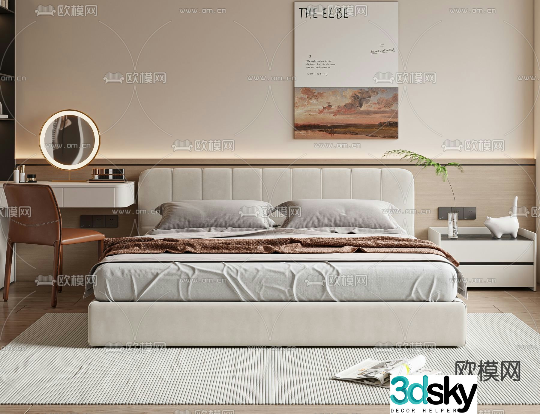 Modern double bed 3d model