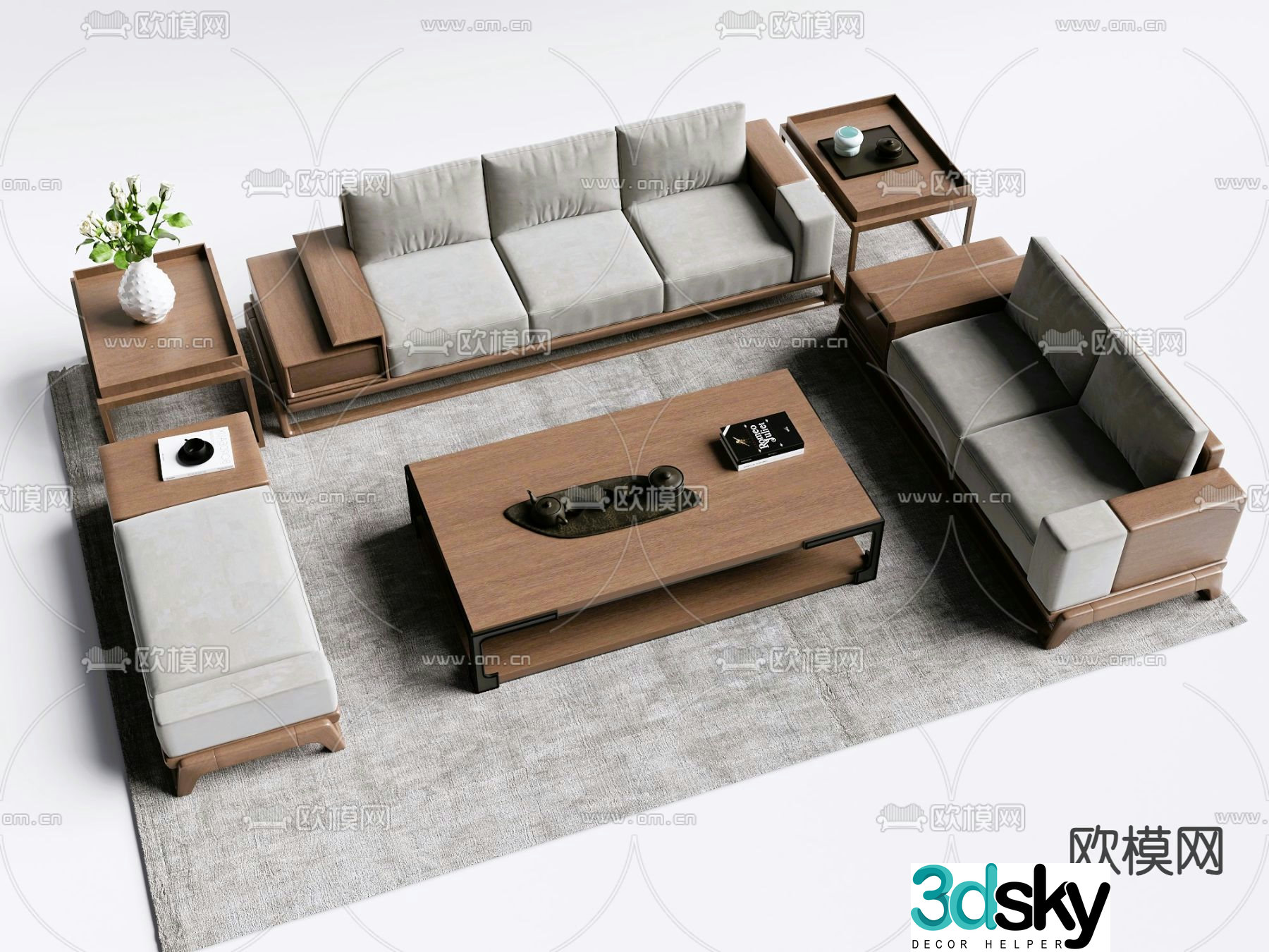 New Chinese style modular sofa 3d model