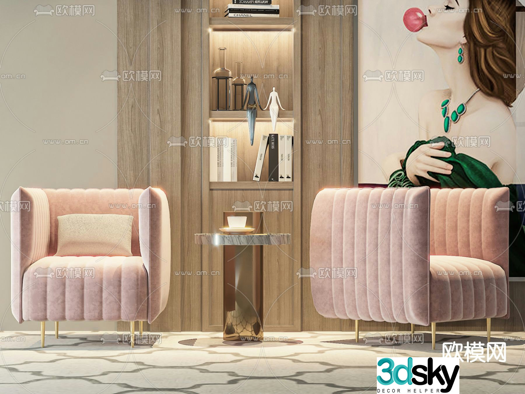Pink sofa chair leisure chair armchair 3d model