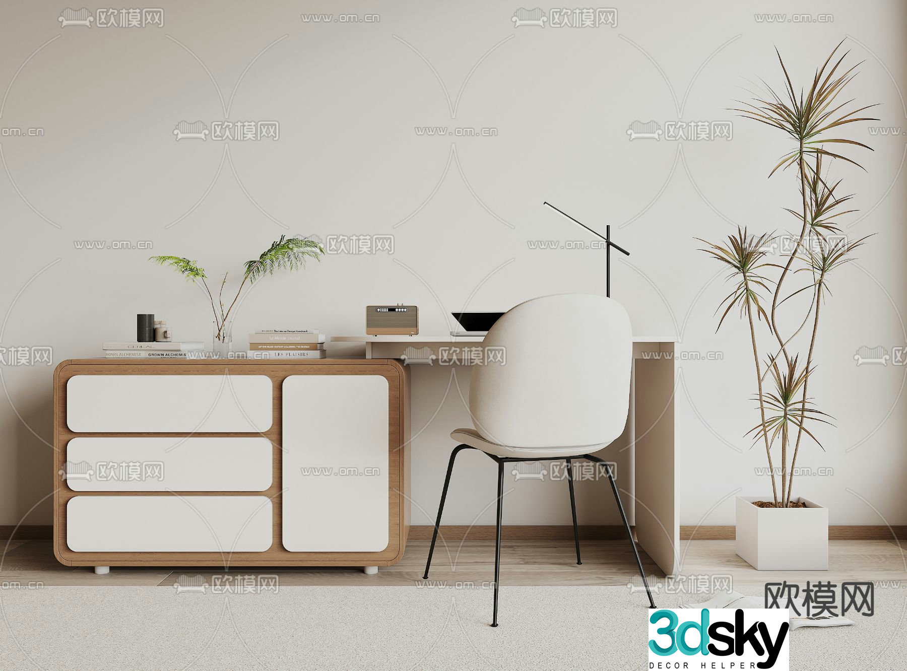 Modern desk writing desk computer desk 3d model