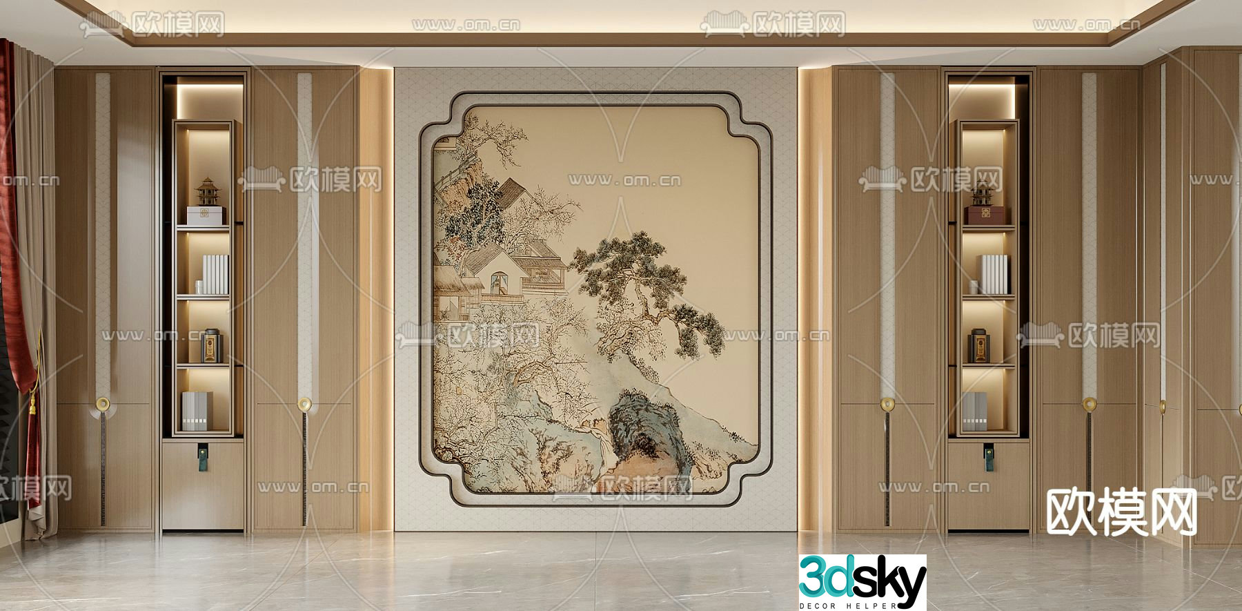 New Chinese style background wall landscape background 3d model