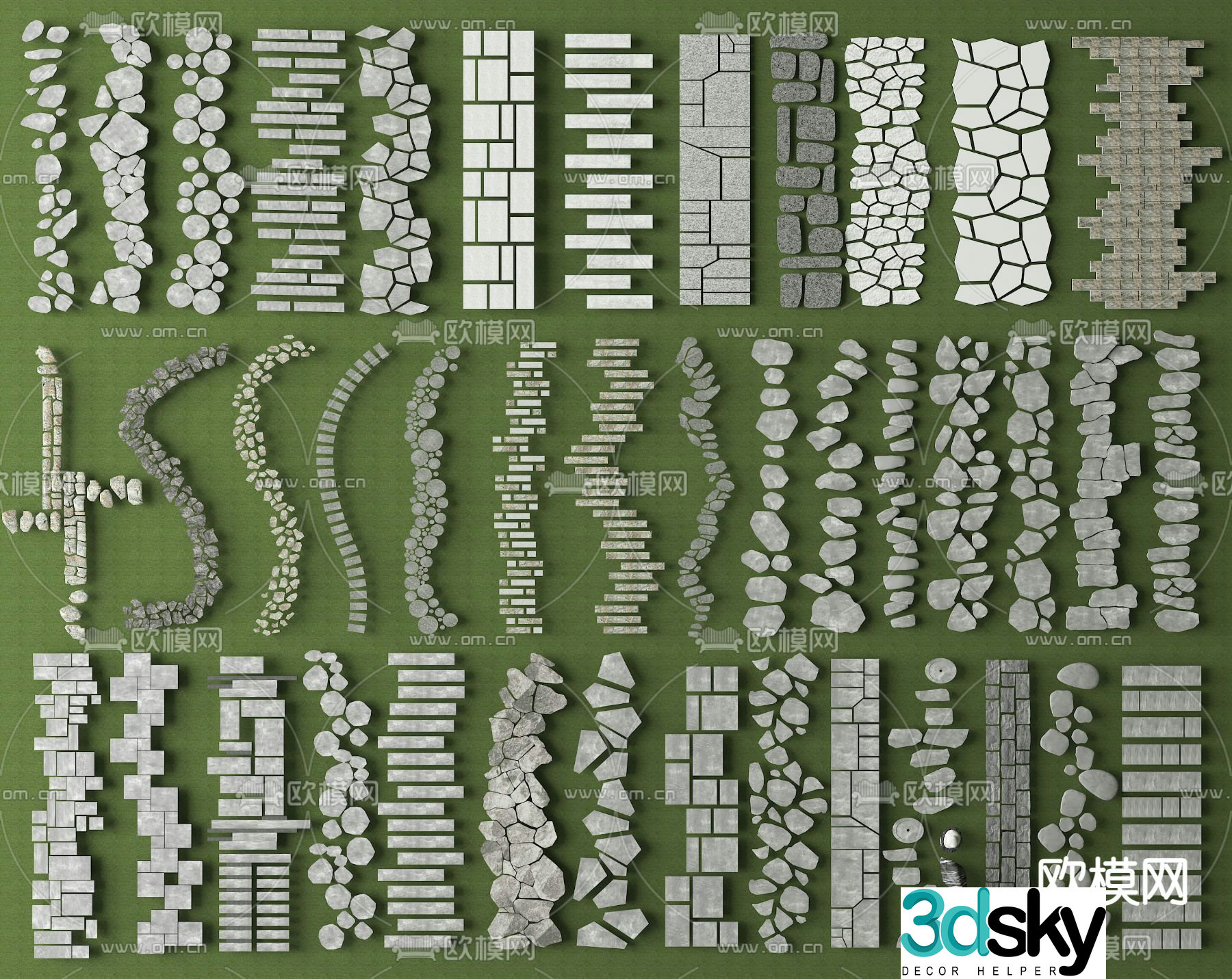 Chinese Tingbu bluestone road garden road pavement 3D model