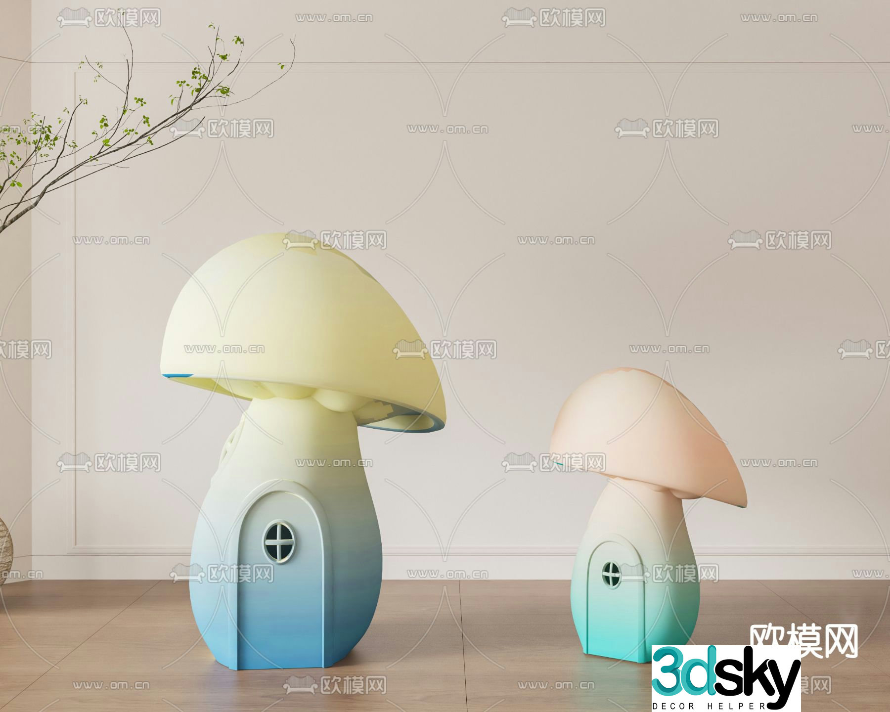 Children’s mushroom house dollhouse 3d model