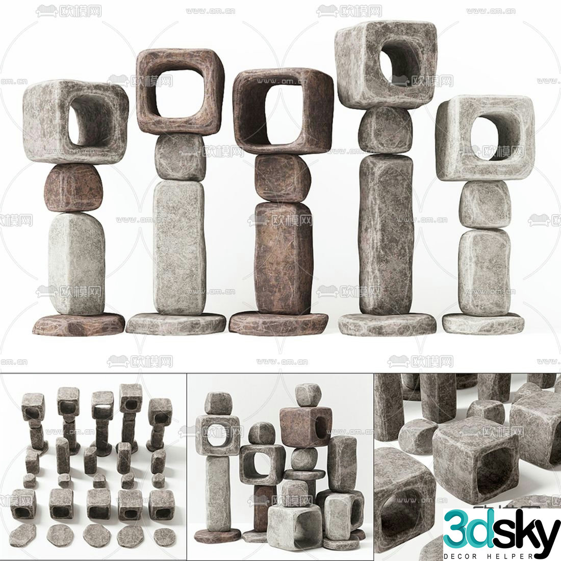 New Chinese style landscape stone pillar stone stone 3d model